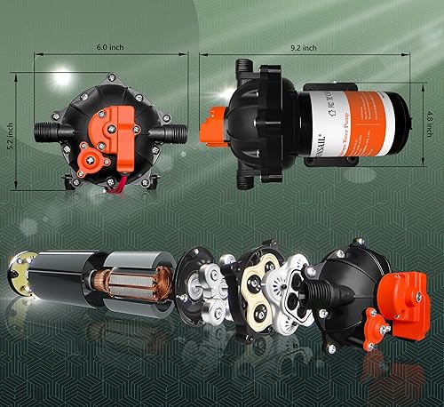 Miniatura 4 de Versión mejorada Bomba de agua de diafragma autocebante de 12 V CC, 40-80 PSI ajustable continuamente, flujo de agua de 7.0 GPM, bomba de agua dulce