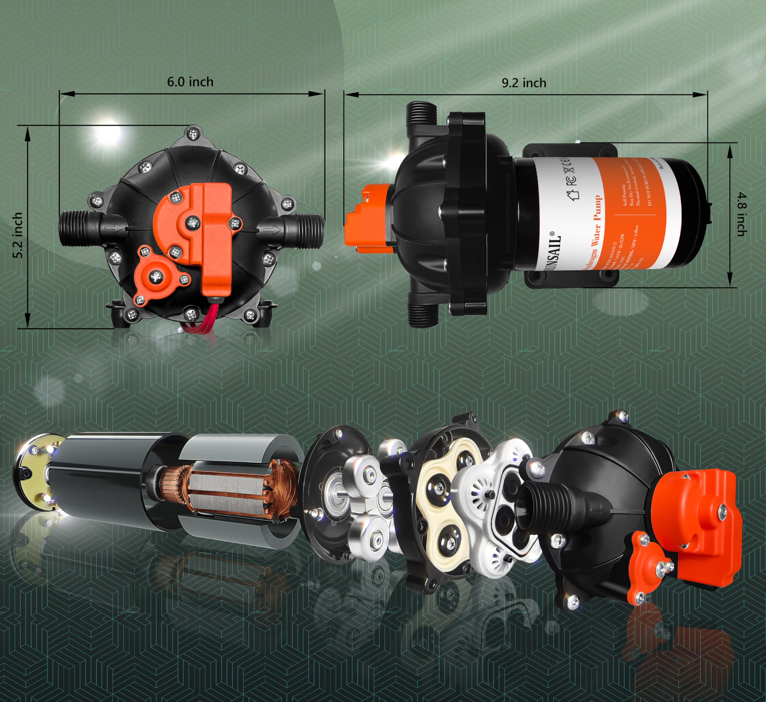 [Ulepszona wersja] samozasysająca membranowa pompa wodna DC 12 V, 40-80 psi, płynna regulacja przepływu wody 7,0 GPM, RV pompa słodkowodna z automatycznym przełącznikiem ciśnieniowym do