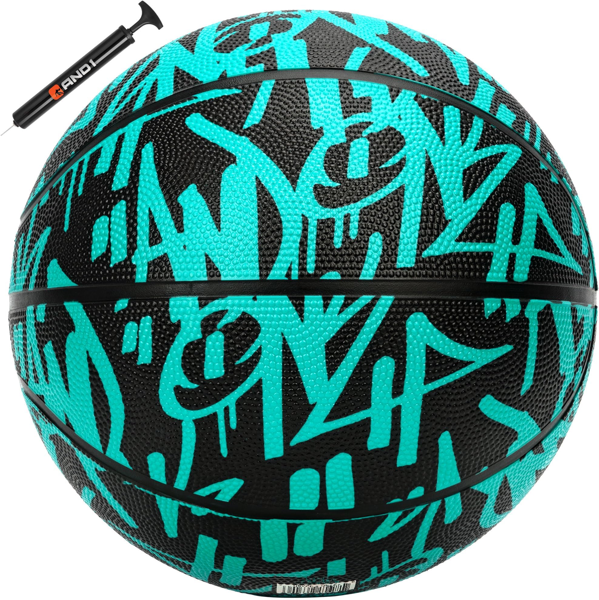 AND1 Fantom Graffiti 28.5 Rubber Basketball - Intermediate Streetball for Indoor/Outdoor Play, Size 6 Includes Pump