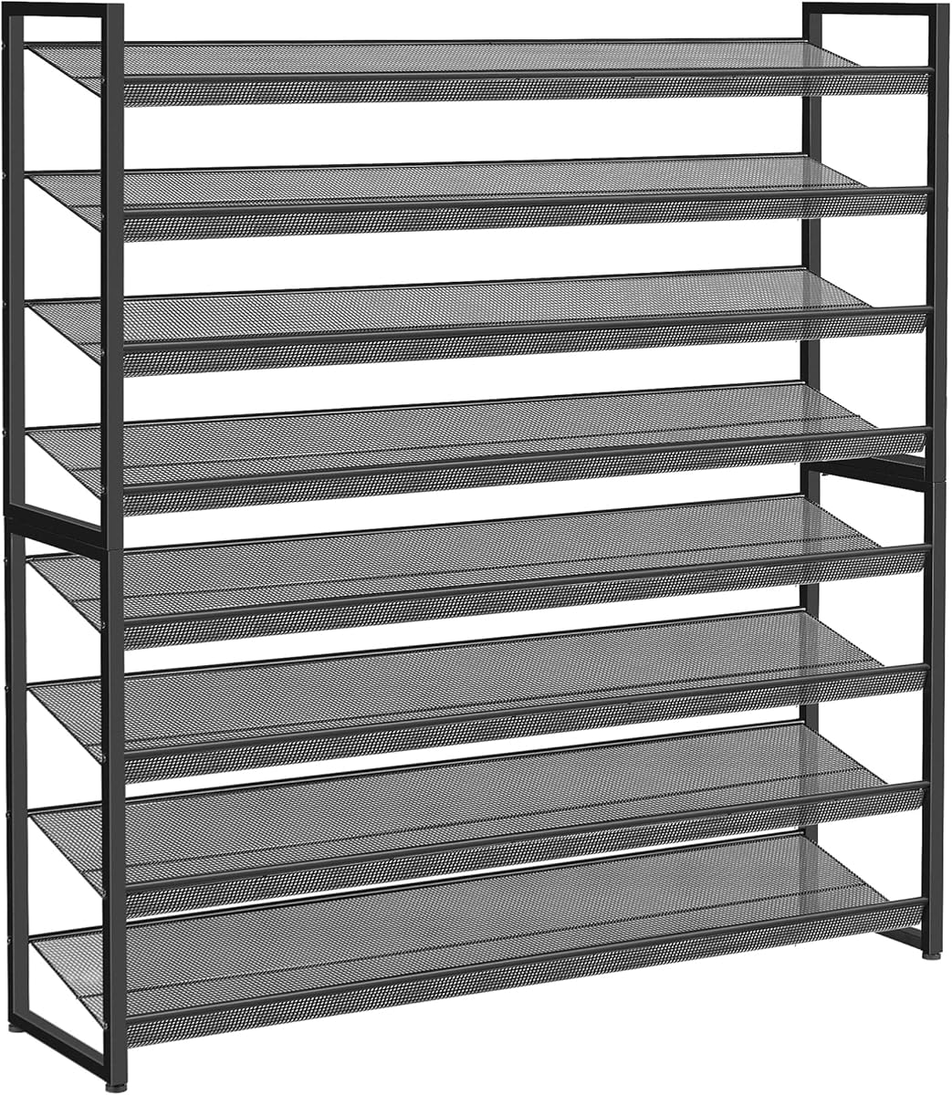 Nunsino Shoe Rack, Long Shoe Organizer,Max Holds 50 Pairs,8 Tier Metal Shoe Storage Shelf,4-Tier Stackable Shoes Organizer for Garage, Entryway, Black