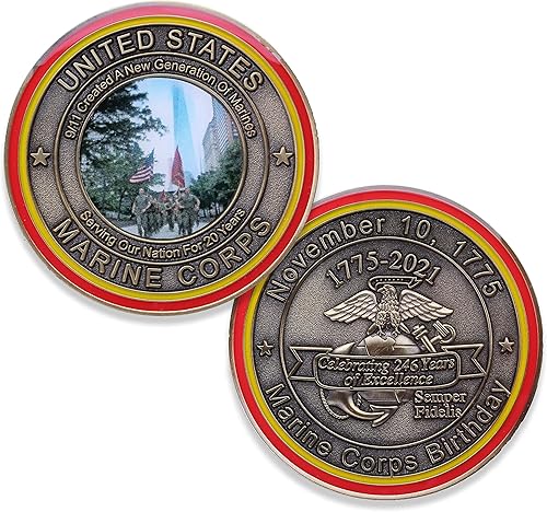 Coins For Anything, Inc Bola de cumpleaños del Cuerpo de Marines 2021 Moneda de desafío de tributo 9-11. Troquelado de 1.75 pulgadas, diseñado por