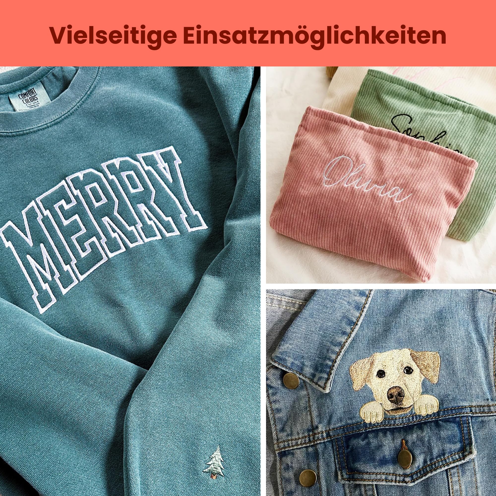 PooLin EOC03 Stickmaschine – Elektronisches Stickgerät – 4,3″ LCD-Touchscreen, Stickrahmen 10×10 cm und 10×23,5 cm, Musterimport per USB/WLAN, ideal für Anfänger und Fortgeschrittene.