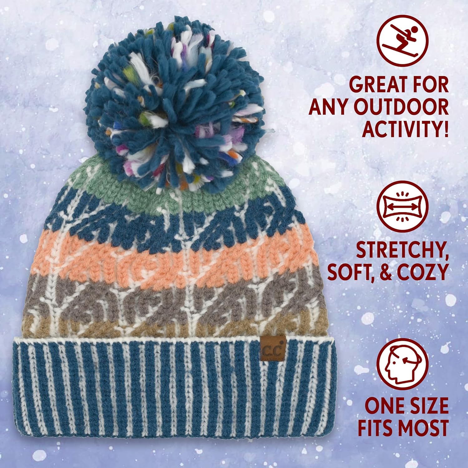 Funky Junque Beanie Winter Cap for Women Warm Cozy Knit with Pom Pom - Image 2