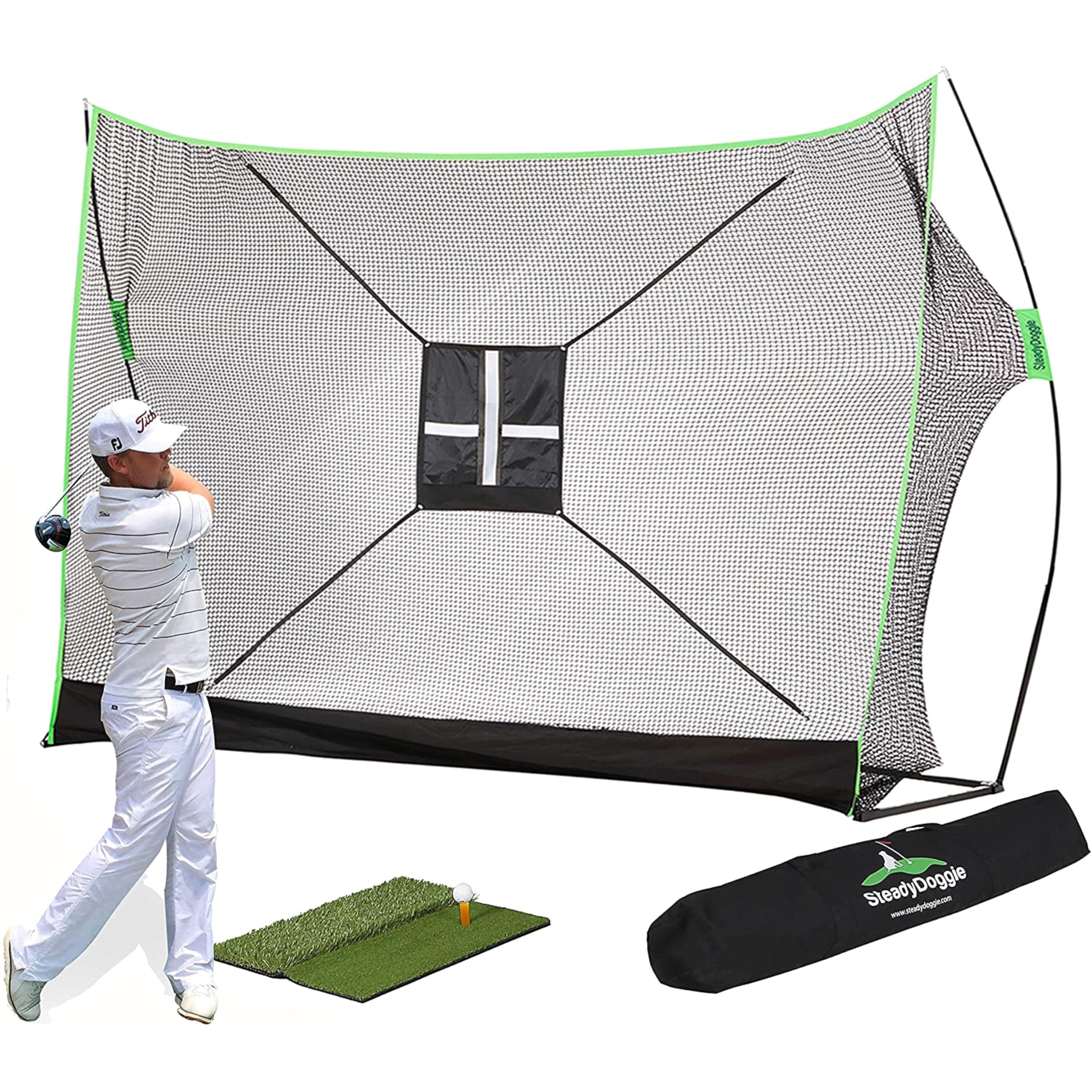 Golfnetz-Set – Professionelles zum Patent angemeldetes Golf-Übungsnetz, Doppel-Rasen-Golfmatte, Chipping Target & Tragetasche – die richtige Wahl von Golfnetzen für Hinterhoffahren & Golfschlägernetze