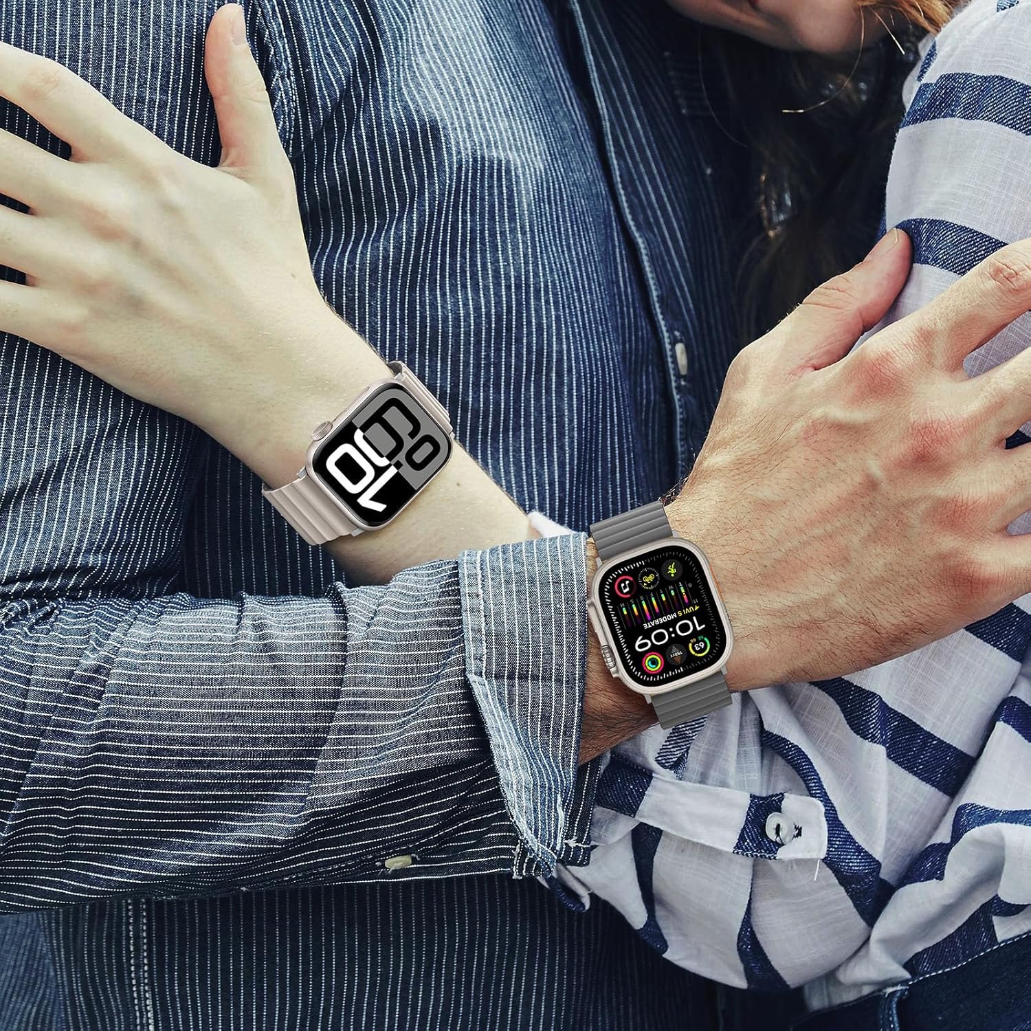 HITZEE Compatible with Apple Watch Band 49/46/45/44/42/41/40/38mm, Double Sided Silicone Magnetic Band Compatible for iWatch Ultra 3/2/1 Series 11 10 9 8 7 SE3 6 5-1 (42/44/45/46/49mm, Starlight Gray) - Image 7