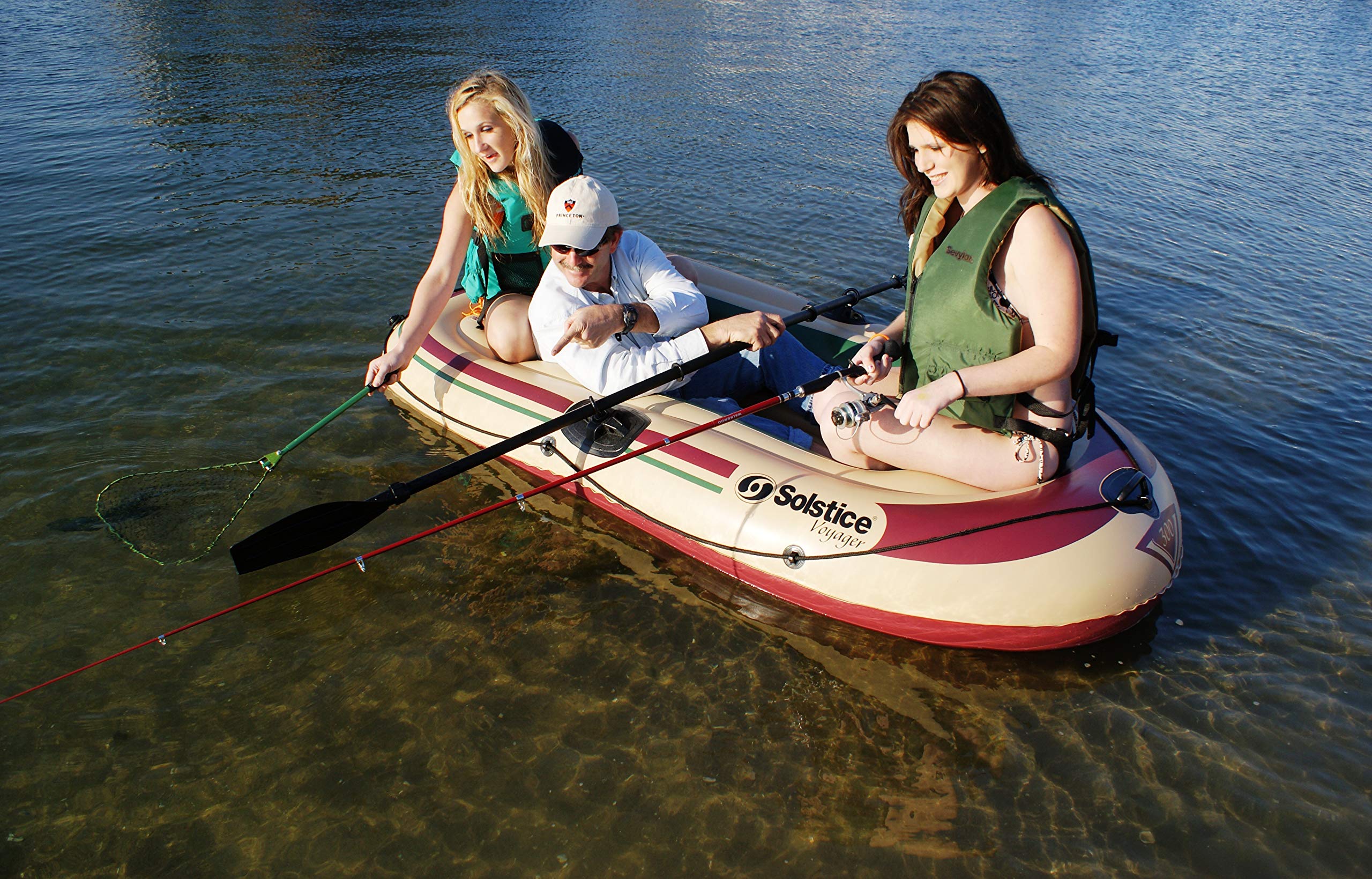 SolsticeInflatable Boat Series for Fishing, Recreation, & Leisure – Safe Multi-Chamber Construction - Swivel Oar Locks, Rod-Holders & Grab-lines - Motor Mount Compatible - Inflatable Cushion Seats