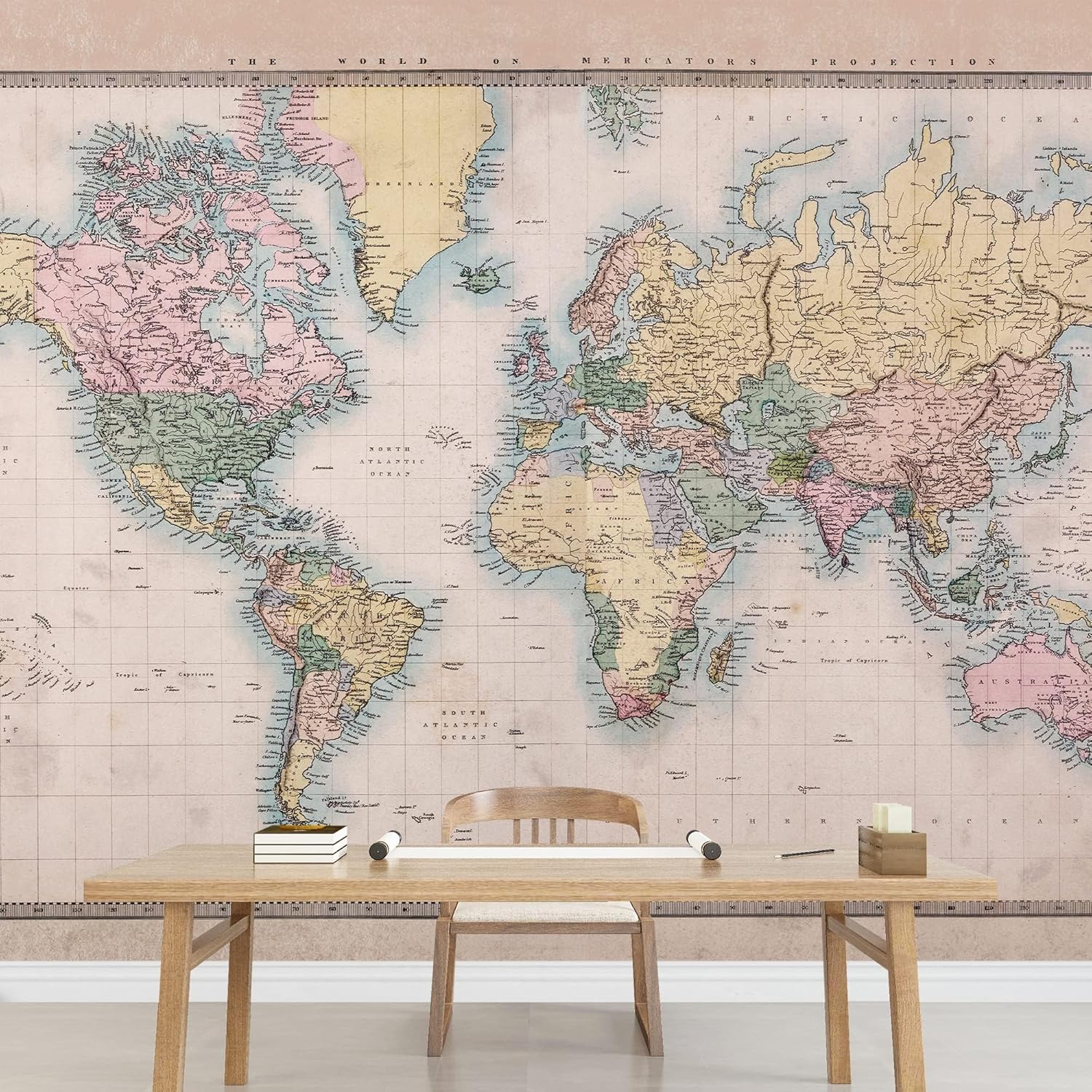LGLLDF World Map 3D Print Wallpaper, Retro Style Peel and Stick Self