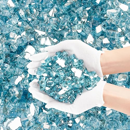 Miniatura 7 de Skyflame Vidrio de fuego de 10 libras para chimenea, hoguera y paisajismo, 12 pulgada azul aguamarina reflectante