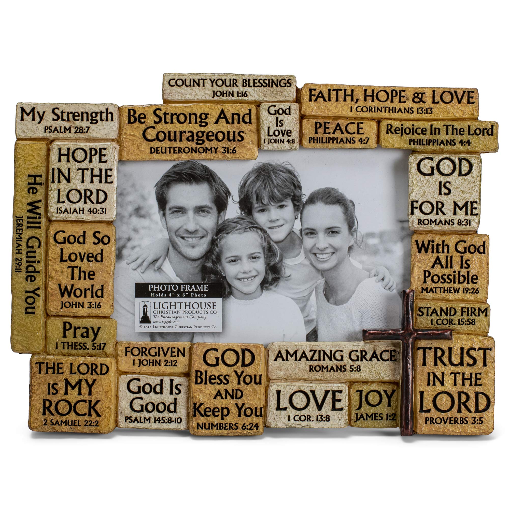 Lighthouse Christian ProductsStrength In God Scripture Stones Hammered Copper Cross 6 x 8.25 Cast Stone Photo Frame
