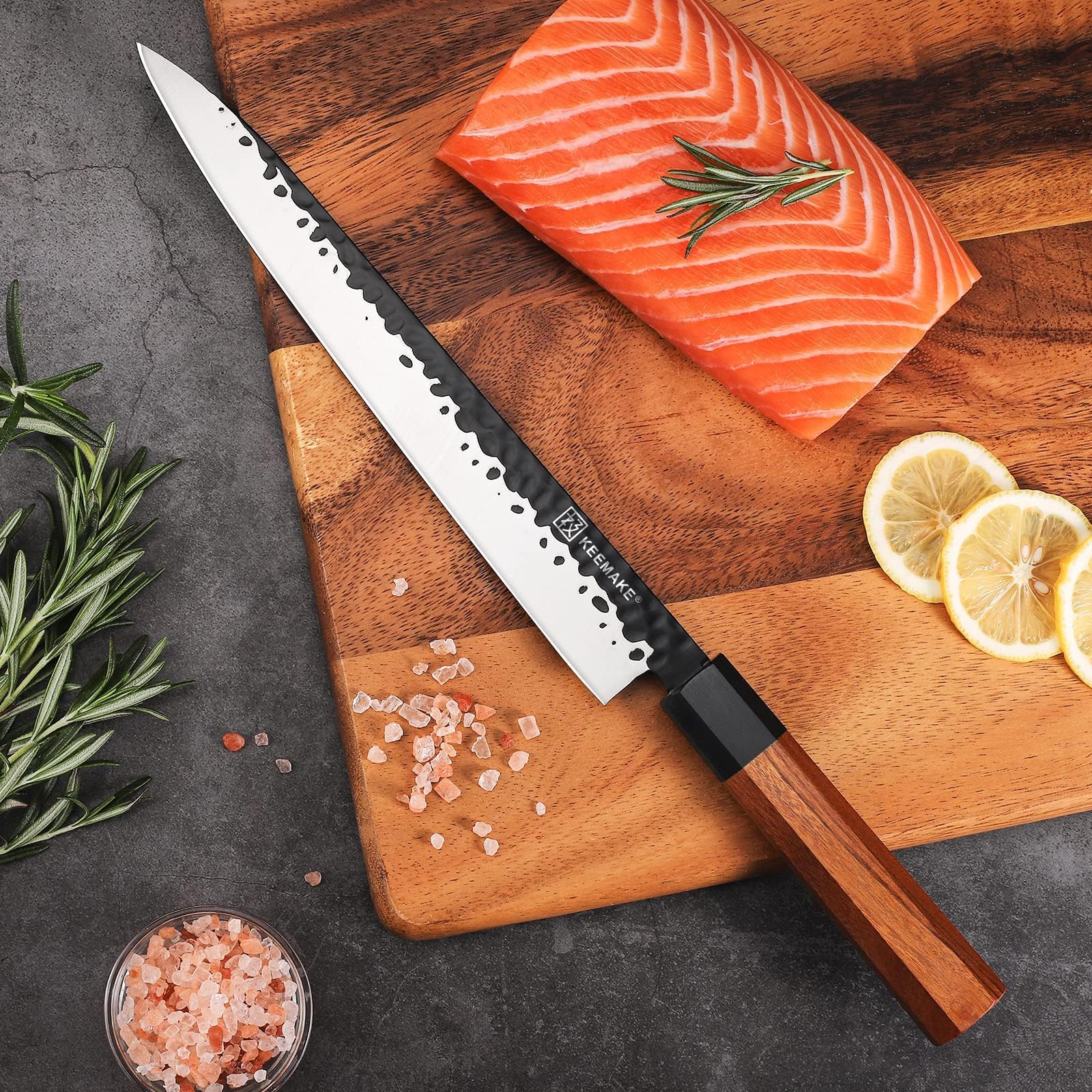 KEEMAKE Couteau Japonais Cuisine Sashimi | Couteau de Cuisine Professionnel 25 cm en Acier Inoxydable, Couteau Filet Yanagiba pour Poisson, Manche Palissandre Octogonal