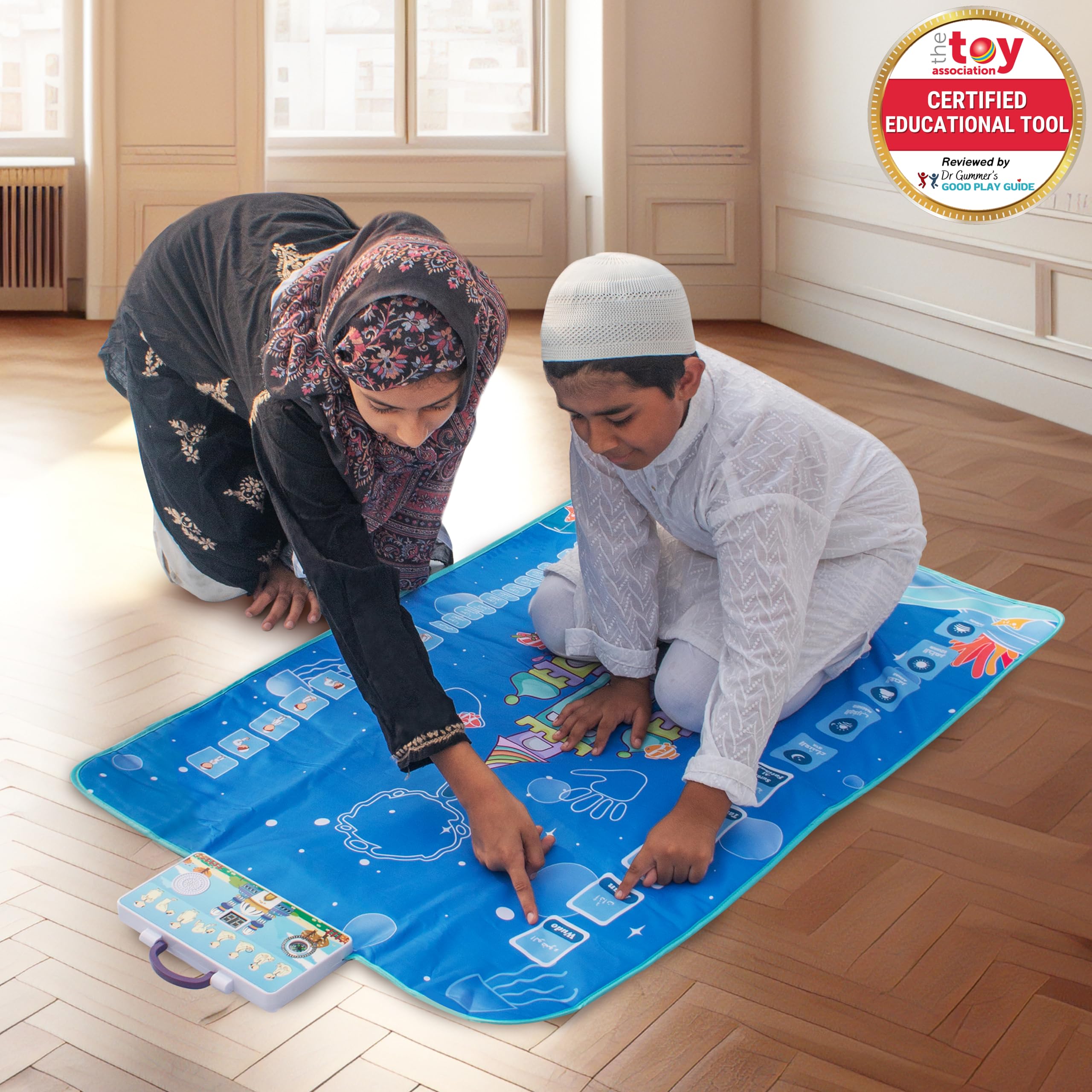 Tappeto da Preghiera Islamico Elettronico per Bambini – Tappeto per Preghiera Musulmana – Imparare a Pregare in Modo Divertente – Con Recitazione di Sura del Corano e Doua – Rosario per Tasbih Incluso