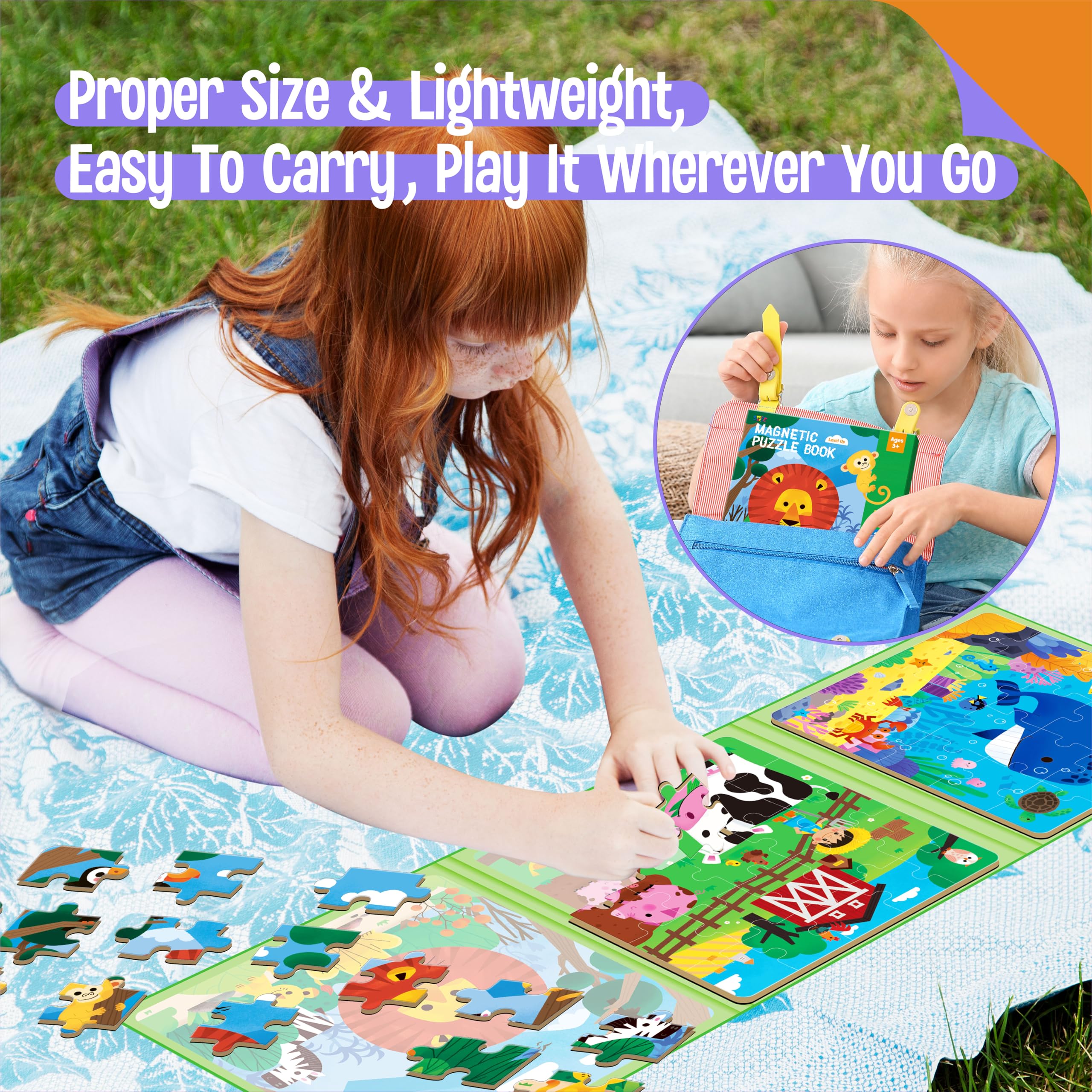 Puzzle Magnetici per Bambini 3-5 Anni, 3 Puzzle da Viaggio con 20-30 Pezzi, Giochi di Sudoku Magnetici Tema Animali