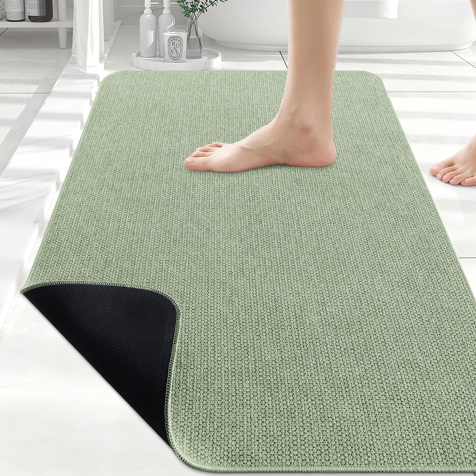 Smiry Ultra Thin Bath Mat 30x20, Non Slip Rubber Washable Bathroom Rugs