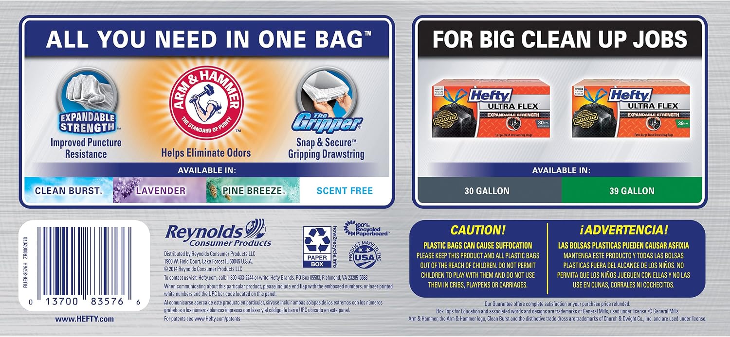 Hefty Ultimate Flex Tall Kitchen Trash Bags, Clean Burst, 76 Count