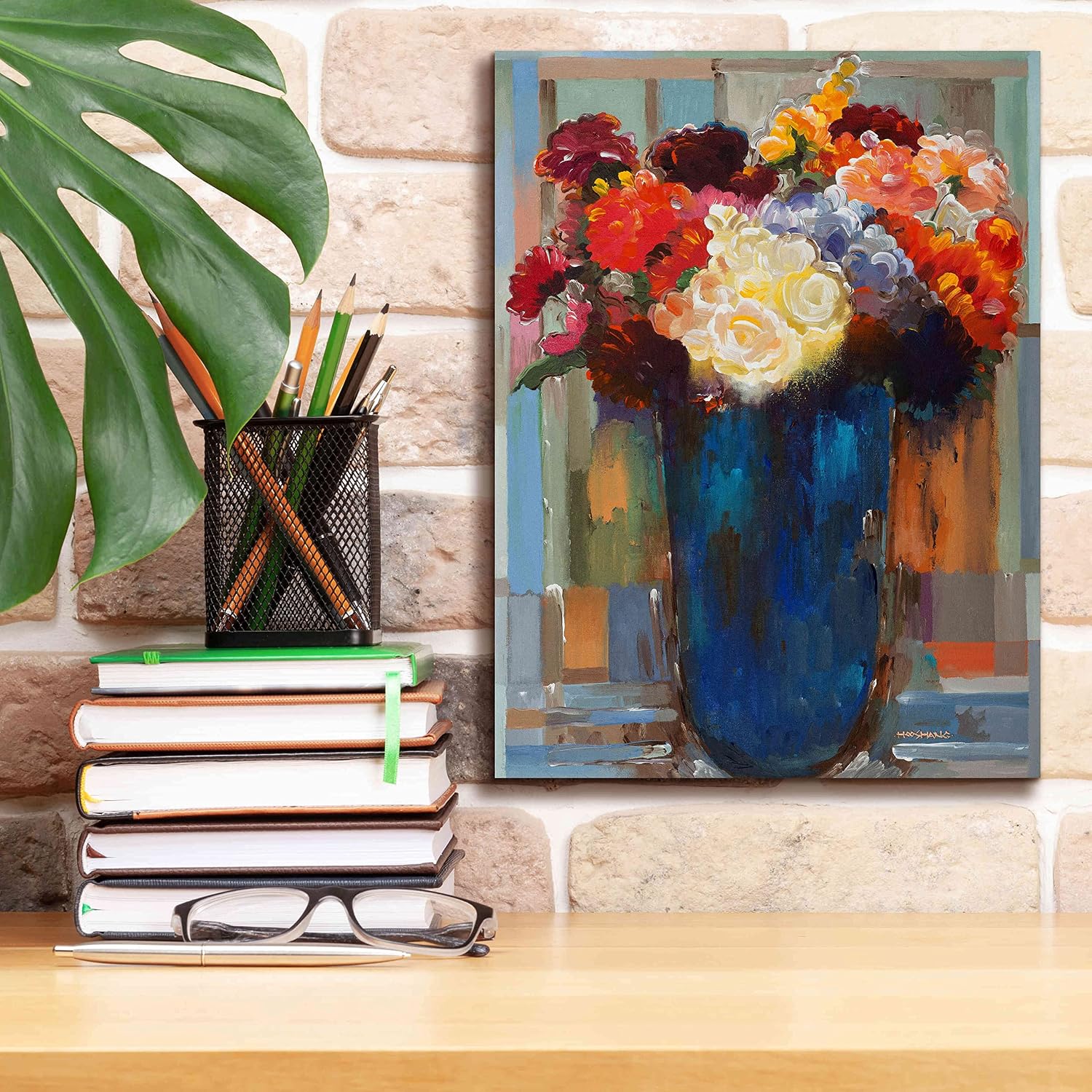 Epic Graffiti 'Flowers in a Blue Vase' by Hooshang Khorasani, Canvas Wall Art, 12"x16"