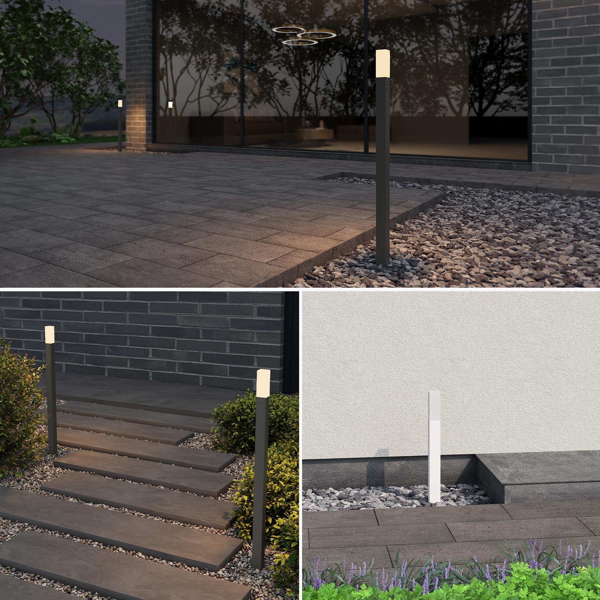doporro Lampione da Giardino LED 3000K, Paletto Esterno Quadrato IP65 in Alluminio Grigio Scuro H40cm, Luce Calda per Vialetti, Giardini, Cortili e Ingressi
