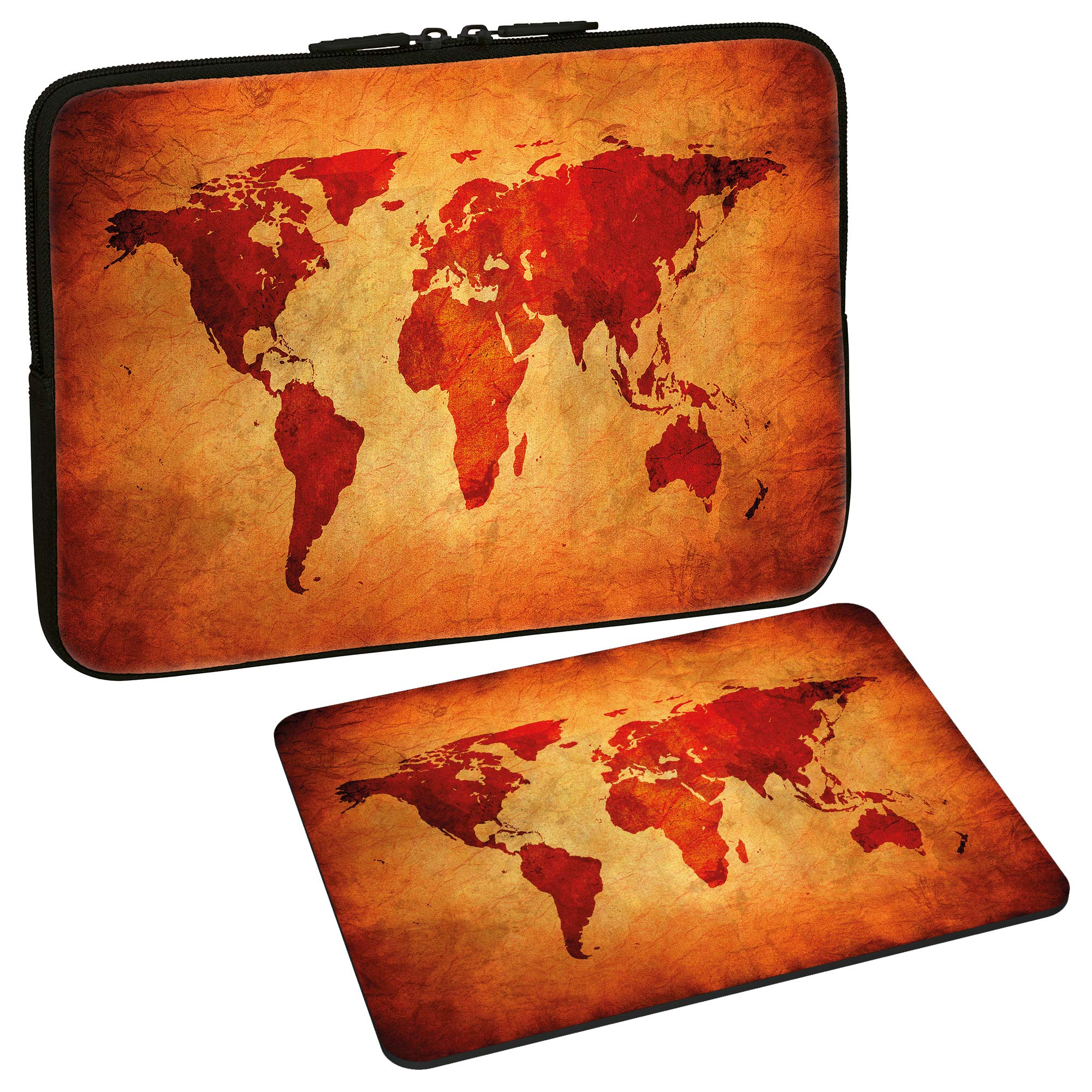 PEDEA Design Laptop Case Sleeve for up to 13.3 inch with mouse pad, Brown Global Map