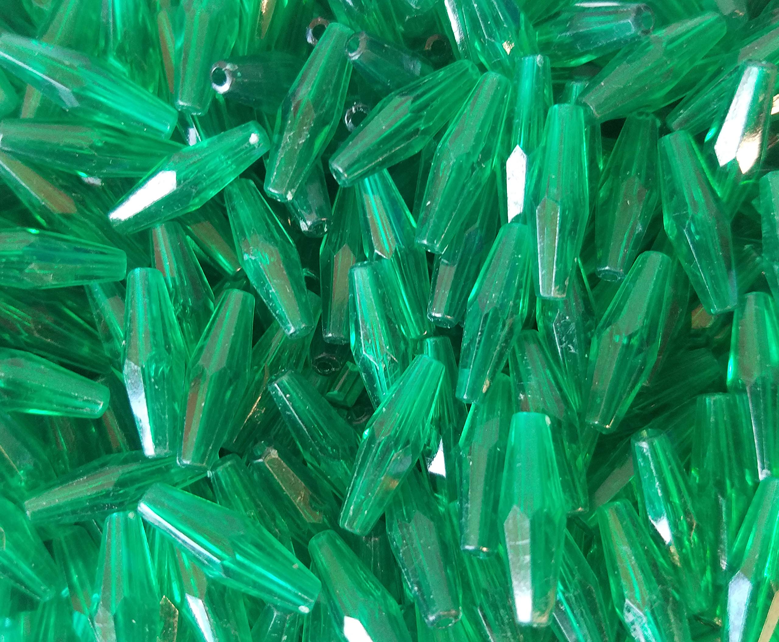 18mm x 6mm Elongated Bicone Faceted Plastic Acrylic Craft Beads, 500 Pcs (Translucent Green)