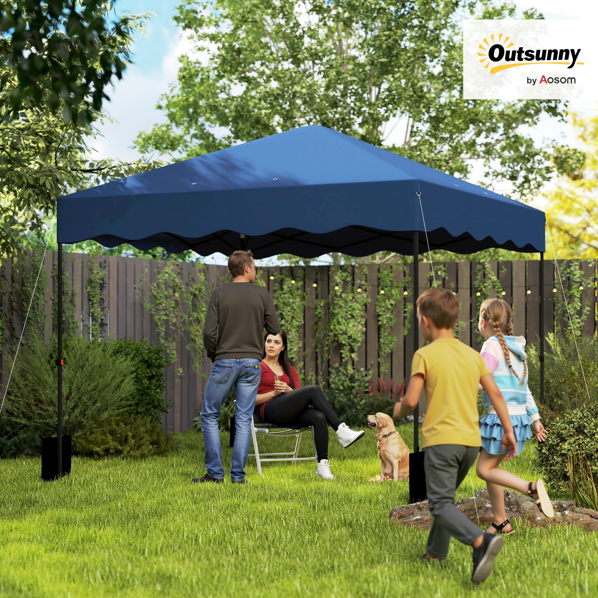 Outsunny Carpa Plegable Pop-up Gazebo 3x3 m Cenador Plegable con Protección UV 50+ Altura Ajustable Bolsa de Arena y Bolsa con Ruedas para Camping Fiestas Azul Oscuro