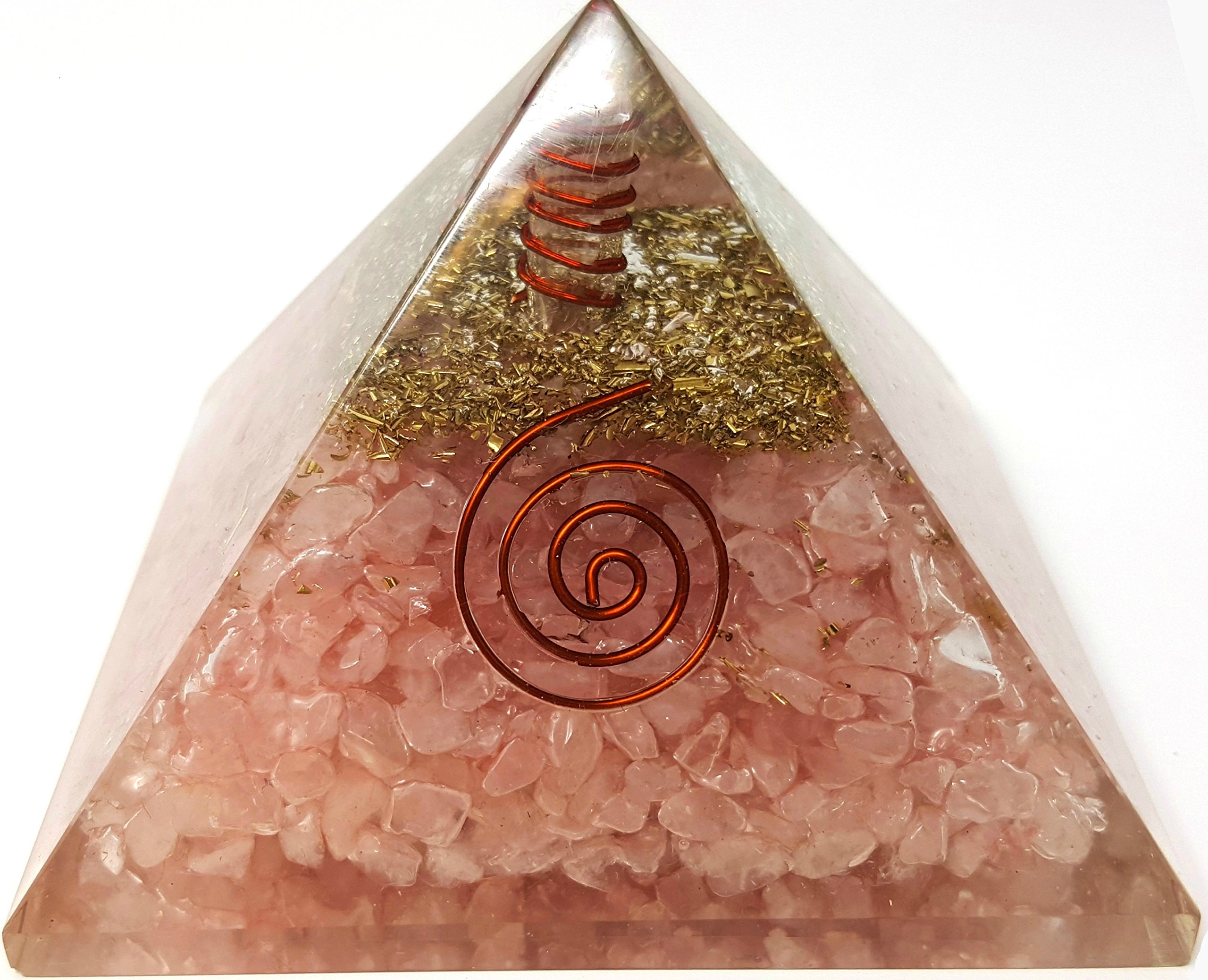 people crystalsAuramore Rose Quartz Orgone Reiki Pyramid Kit/Includes 4 Quartz Energy Points/EMF Protection Meditation Yoga Energy Generator