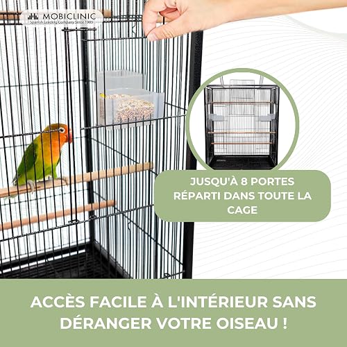 Mobiclinic® Pets, Bird Cage, NINFA, Transport Wheels, Brakes, Top Opening, Removable Tray, 8 Doors, Large Size, 95 x 43 x 61.5 cm, Feeders, Drinks, Rest Hangers - 4