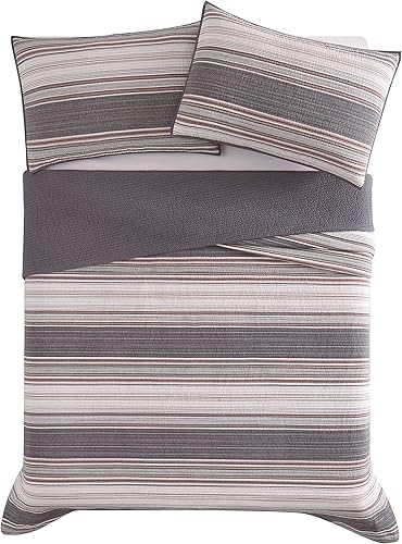 Miniatura 4 de Brooklyn Loom Hudson Stripe Yarn Dye Collection QS4875FQ-2300 - Juego de edredón de 3 piezas, FullQueen, azul multicolor