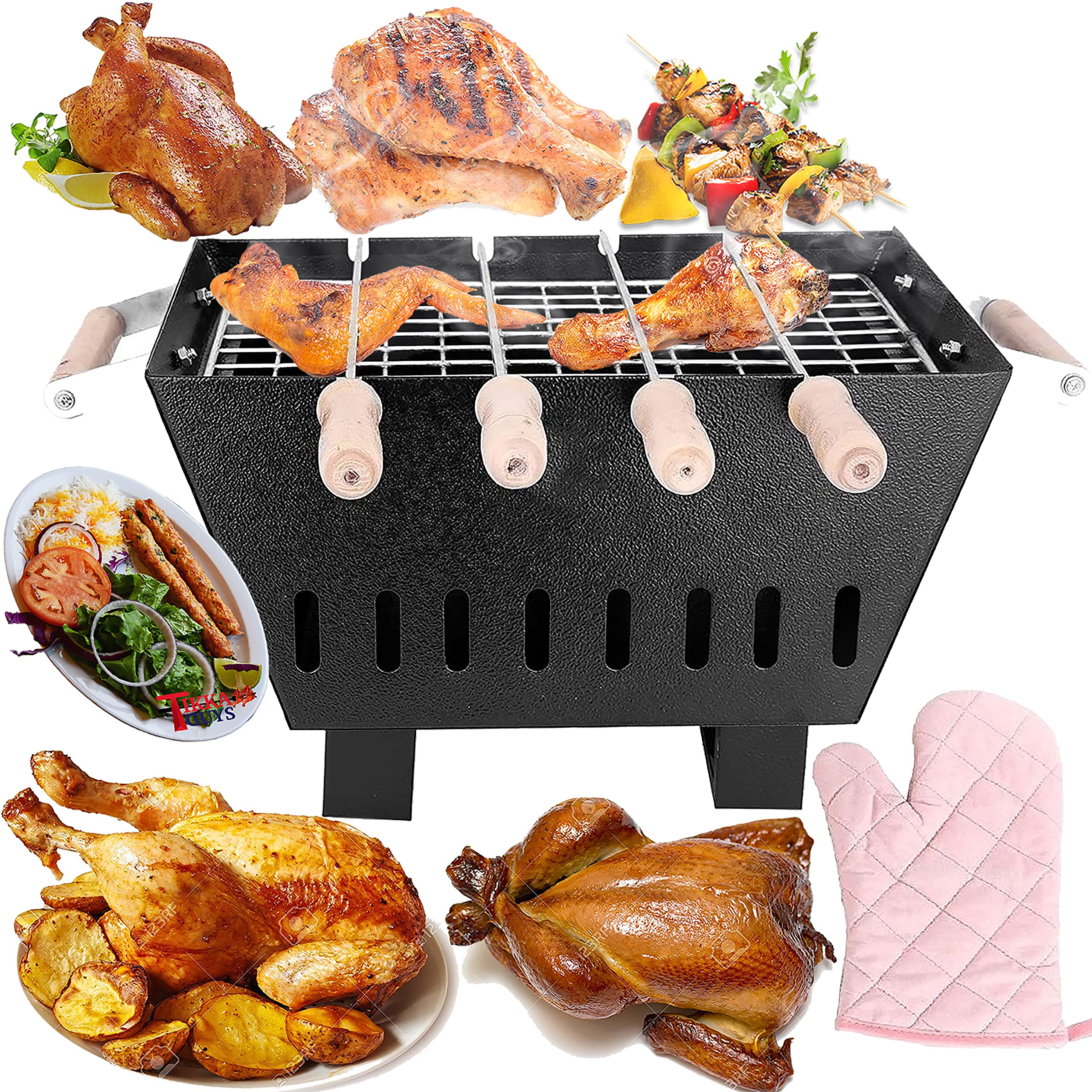 B.N.Brights Wild BBQ barbeque for home(Device) Mini Portable Barbeque Grill with 4 Skewers (Black)