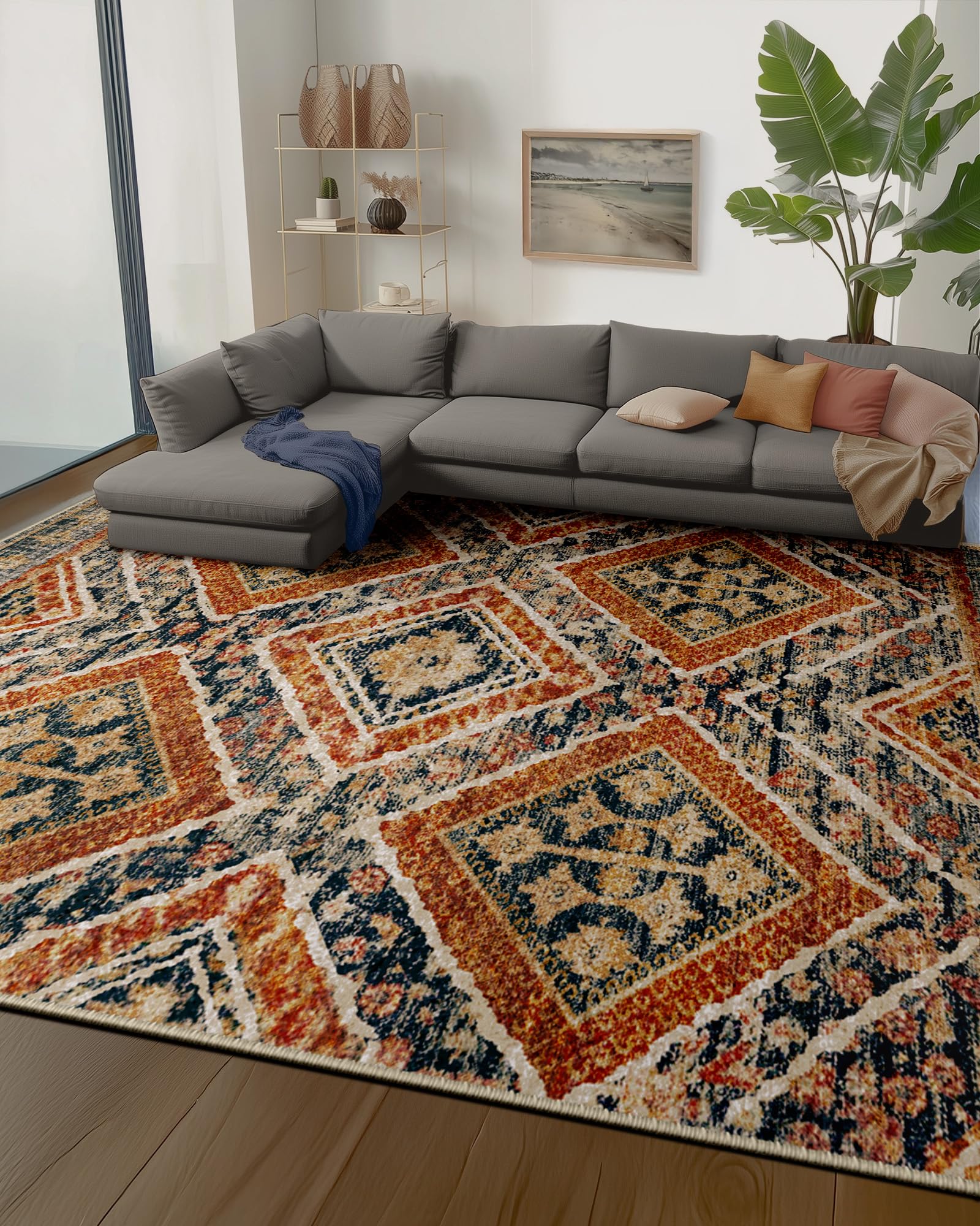 【USA vintage】ブランケット ラグ 暖色系 オレンジ ブラウン Amazon.com: Area Rug 8x10 Rug Machine Washable Non-Slip Low