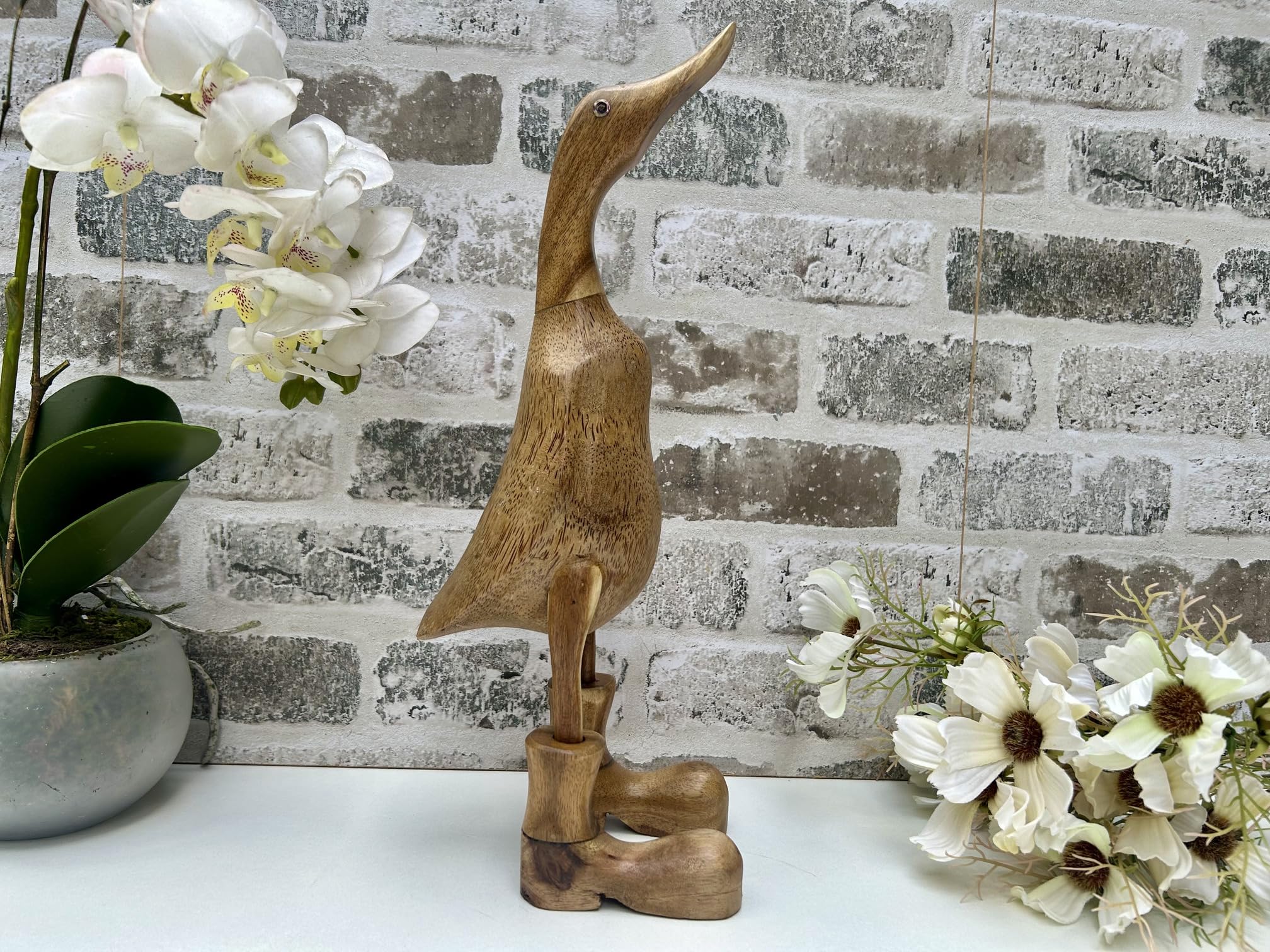 MAISONICA 34cm Hand Carved Wooden Bamboo Wood Duck in Boots Ornament Gift Figurine