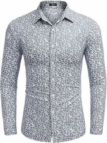 Miniatura 2 de COOFANDY Camisas de vestir florales para hombre, manga larga, ajuste regular, camisas casuales con botones