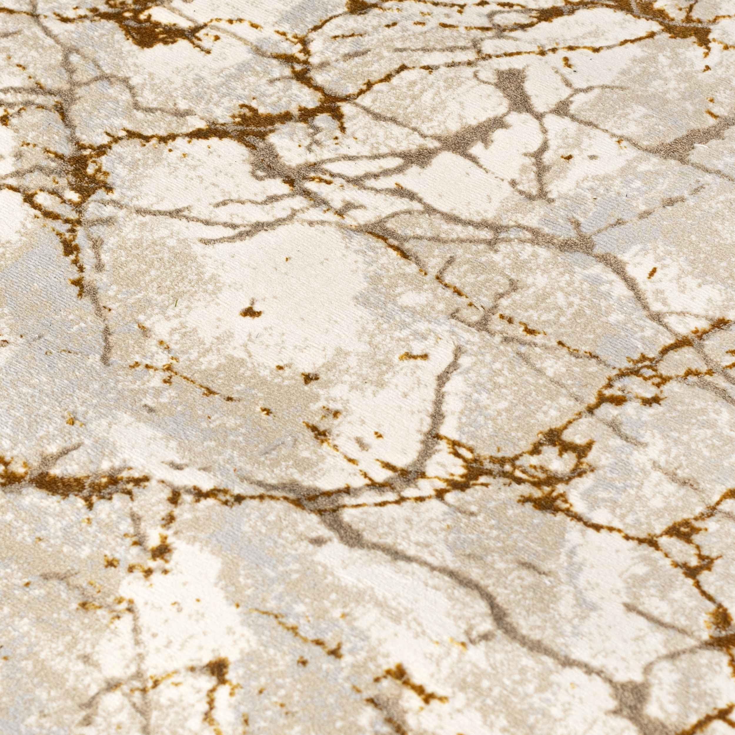 Mazovia Tappeto per Corridoio - Passatoia Corridoio Moderne - Motivo Astratto - Tappeto a pelo Corto per Ingresso, Salotto - Certificato Oeko-Tex - Tappeto Beige Crema con Oro 70x750 cm