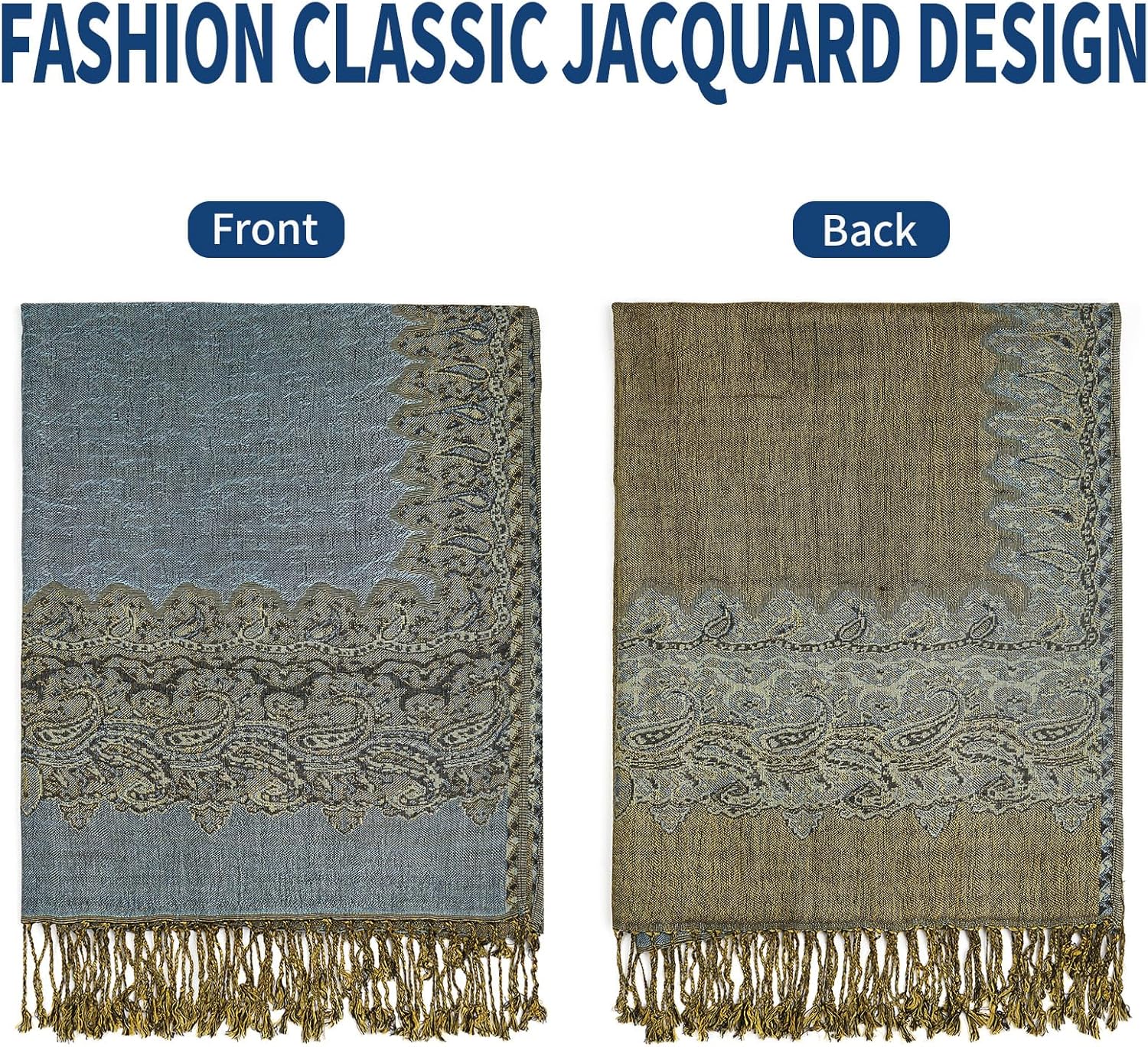 Paisley Pashmina Shawls and Wraps for Women Reversible Jacquard Festival Rave Pashmina Scarves with Fringe Vintage - Image 4