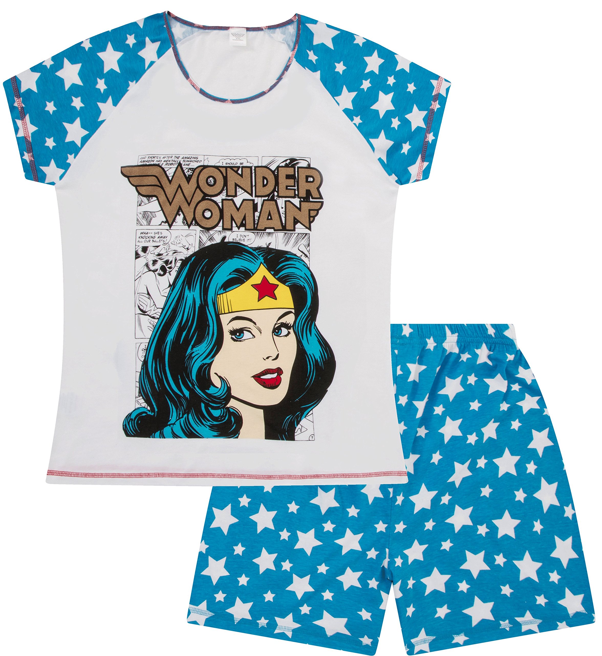 ThePyjamaFactoryDC Comics Wonder Woman Long Ladies Cotton Pyjamas White Red