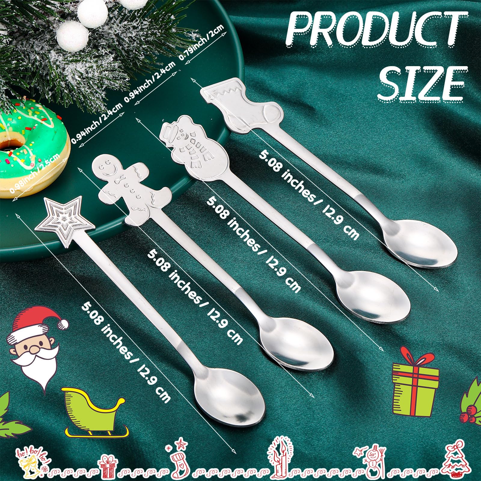 Gerrii 100 Stück Weihnachtslöffel aus Edelstahl, Weihnachts-Rührlöffel, kreatives Mischen von Kaffee, Tee, ausgefallene Mini-Dessertlöffel für Getränke, Suppe, heißen Tee, Weihnachten, Party, Zubehör,