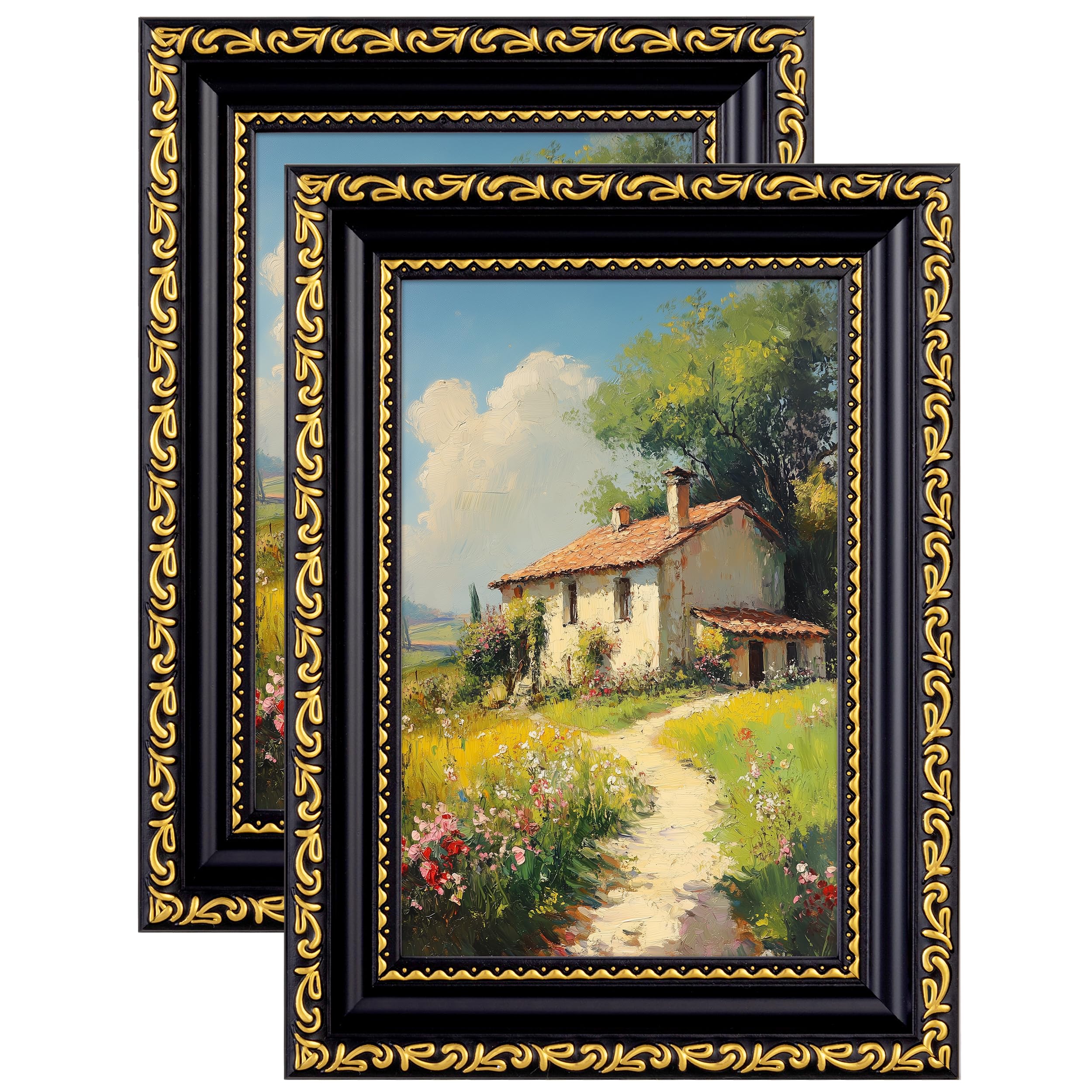 eletecpro 4x6 Vintage Picture Frame, Glass Cover, Black Gold, 2-Pack
