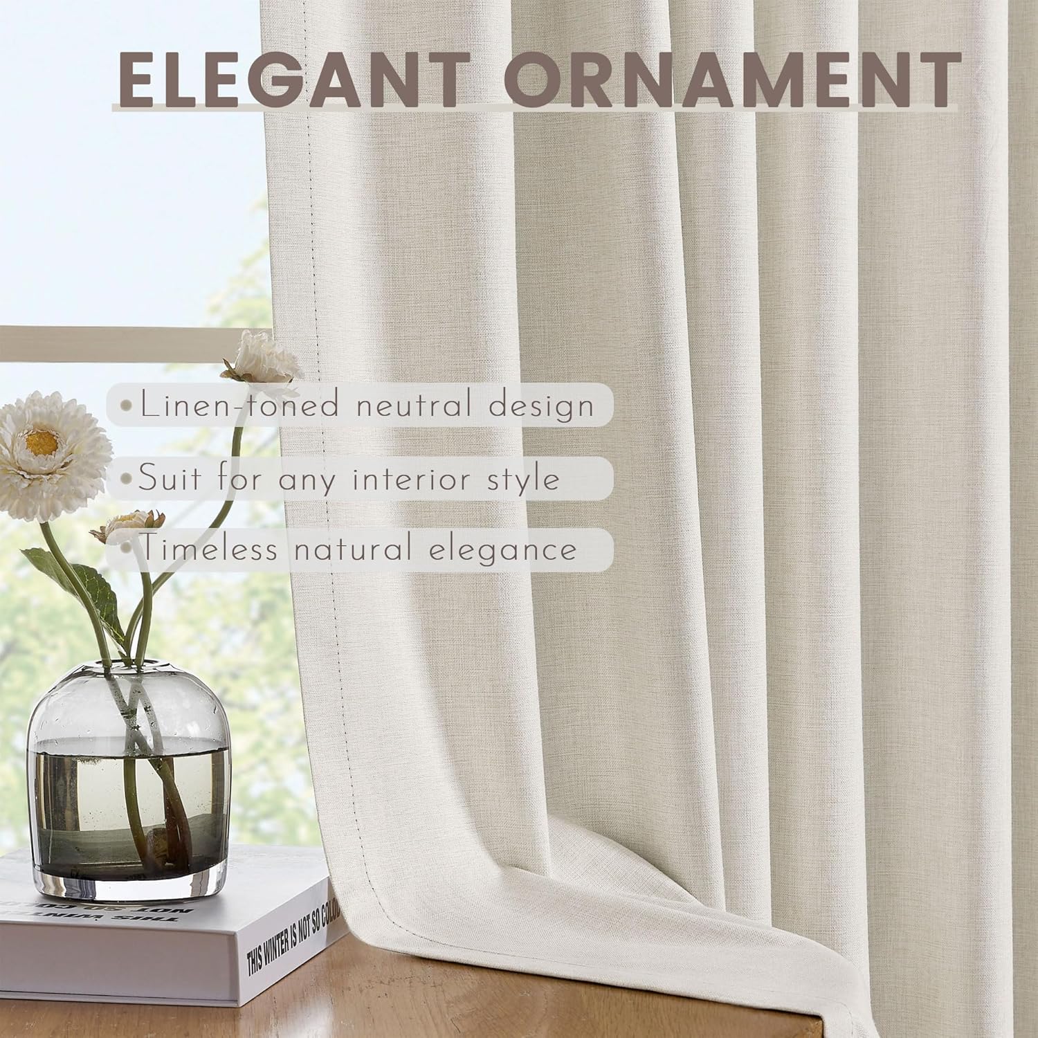 Linen Blackout Curtains 45 Inch Long for Living Room Bedroom, Ivory Drapes Pinch Pleat Thermal Insulated Room Darkening Noise Reducing Black Out Curtain 2 Panels Set with Back Tab