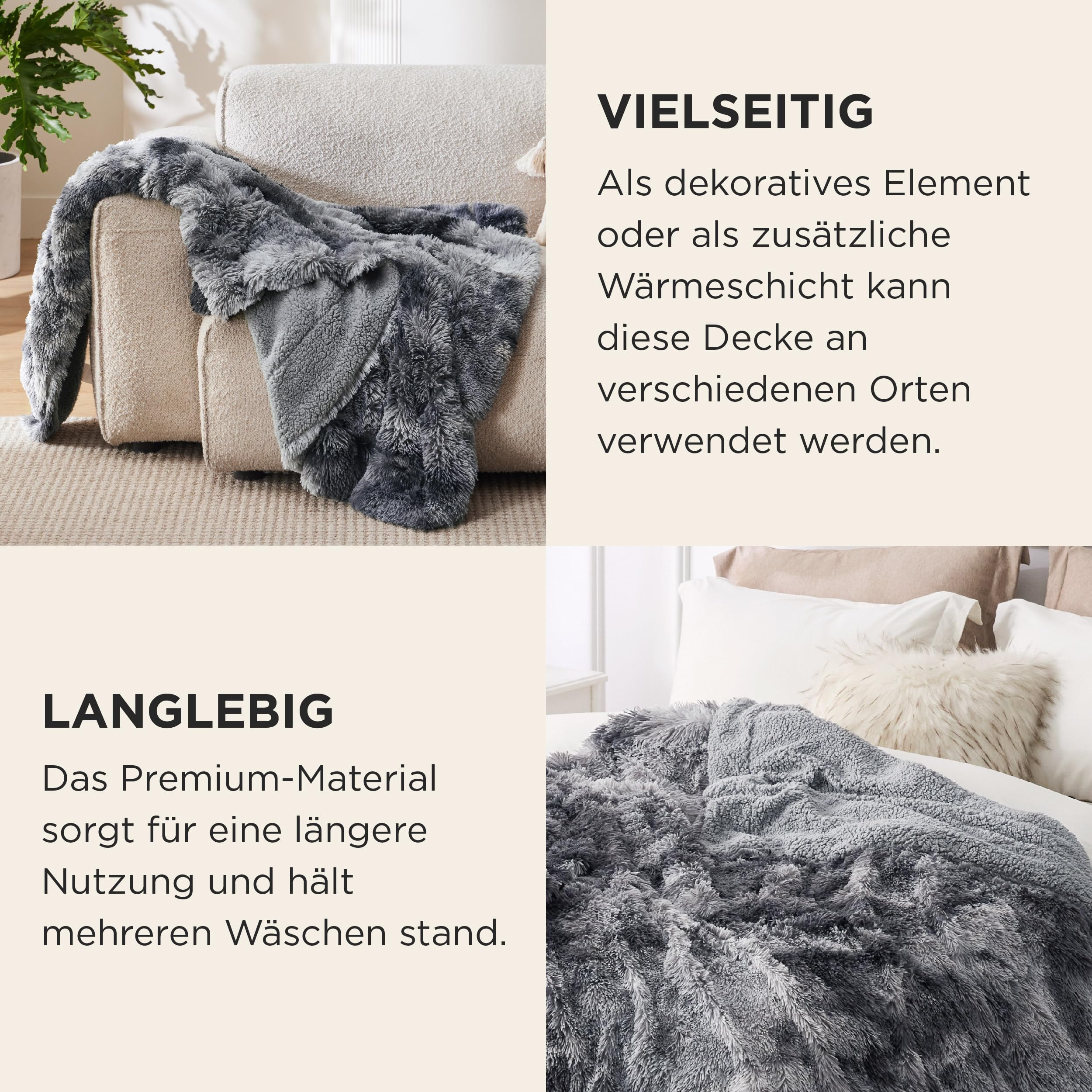 BEDSURE Kuscheldecke Flauschige Kunstfelldecke Sherpa - Grau, 220x240 cm