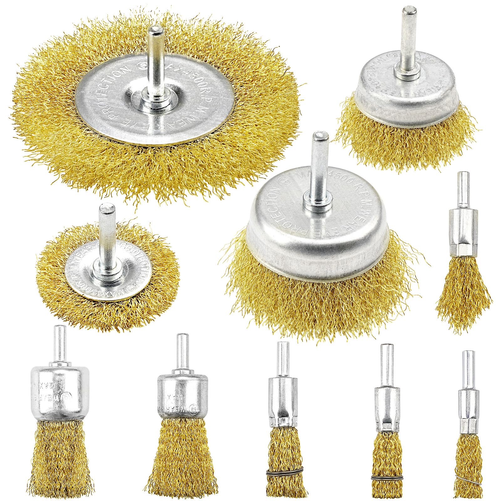 SI FANG 10Pcs Wire Brush Wheel for Drill, 1/4" Shank Steel Wire Wheels & Cup Brushes Set, Heavy Duty Rotary Wire Brush Drill Attachment Kit for Removal Paint, Rust & Corrosion, Stripping
