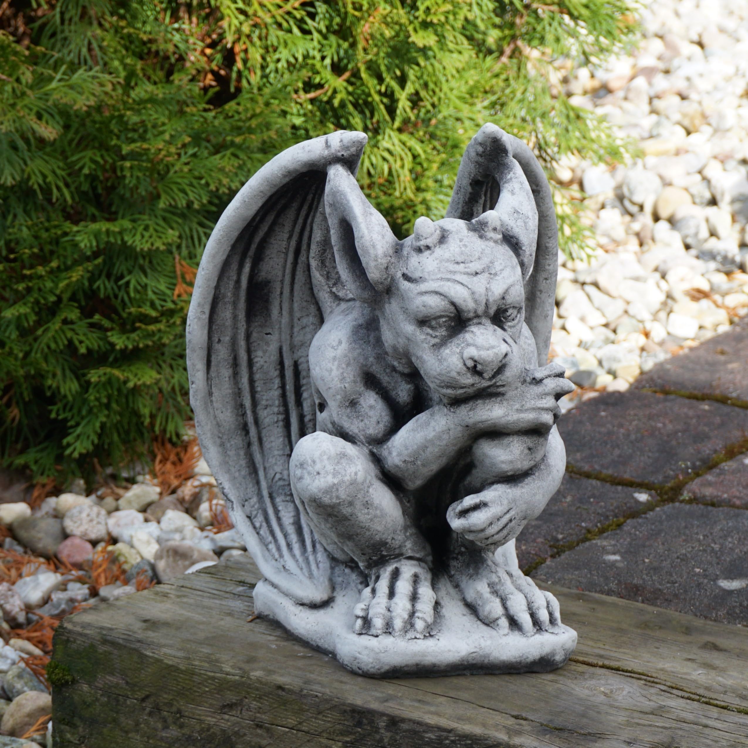 Figurine Gargouille « Le Penseur » En Pierre Coulée - Résistante Au Gel Jusqu'à -30°C - Dimensions 20 X 17 X 20 Cm - 7