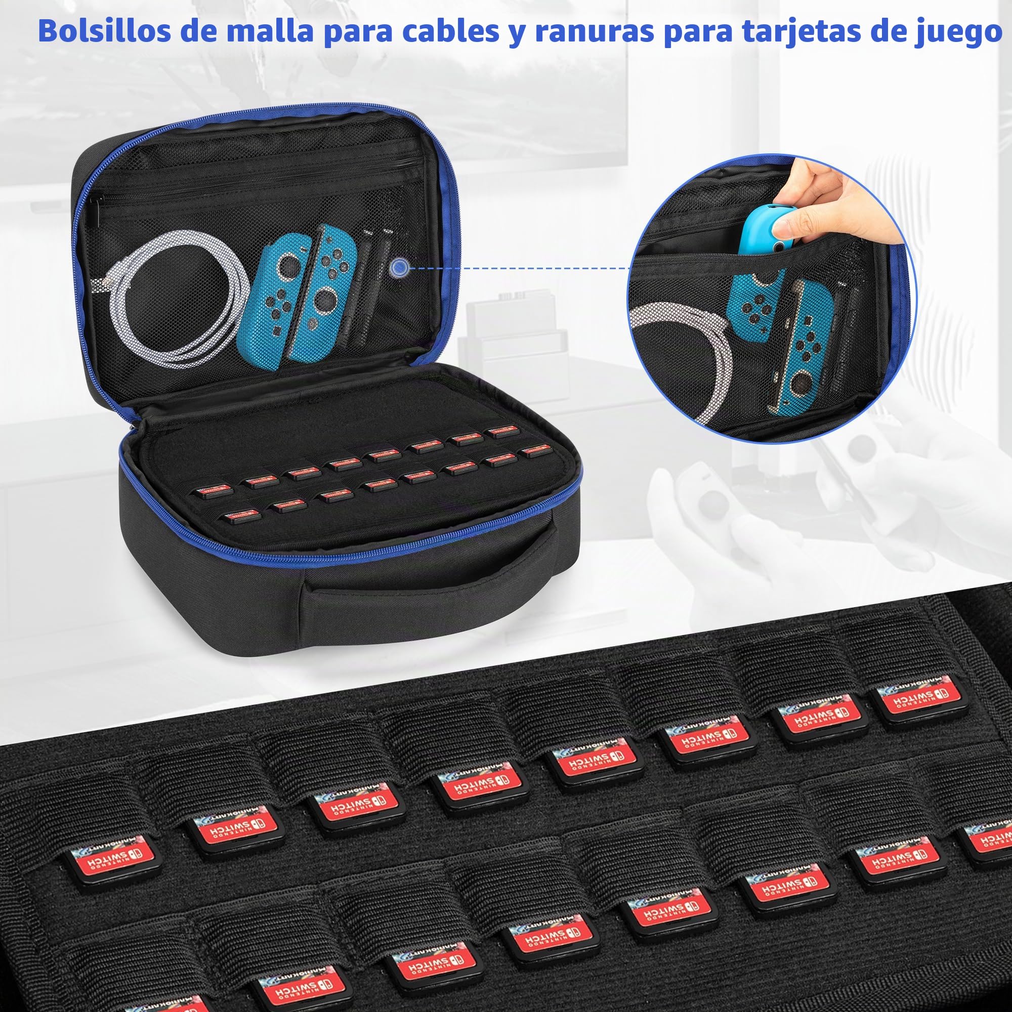 PGmoon Estuche de Viaje para Mando Compatible con PS5/PS4/Xbox/Switch Pro Y Otros Mandos, Bolsa Protectora de Almacenamiento para 2 Mandos y Otros Accesorios, Color Azul (Diseño Patentado)