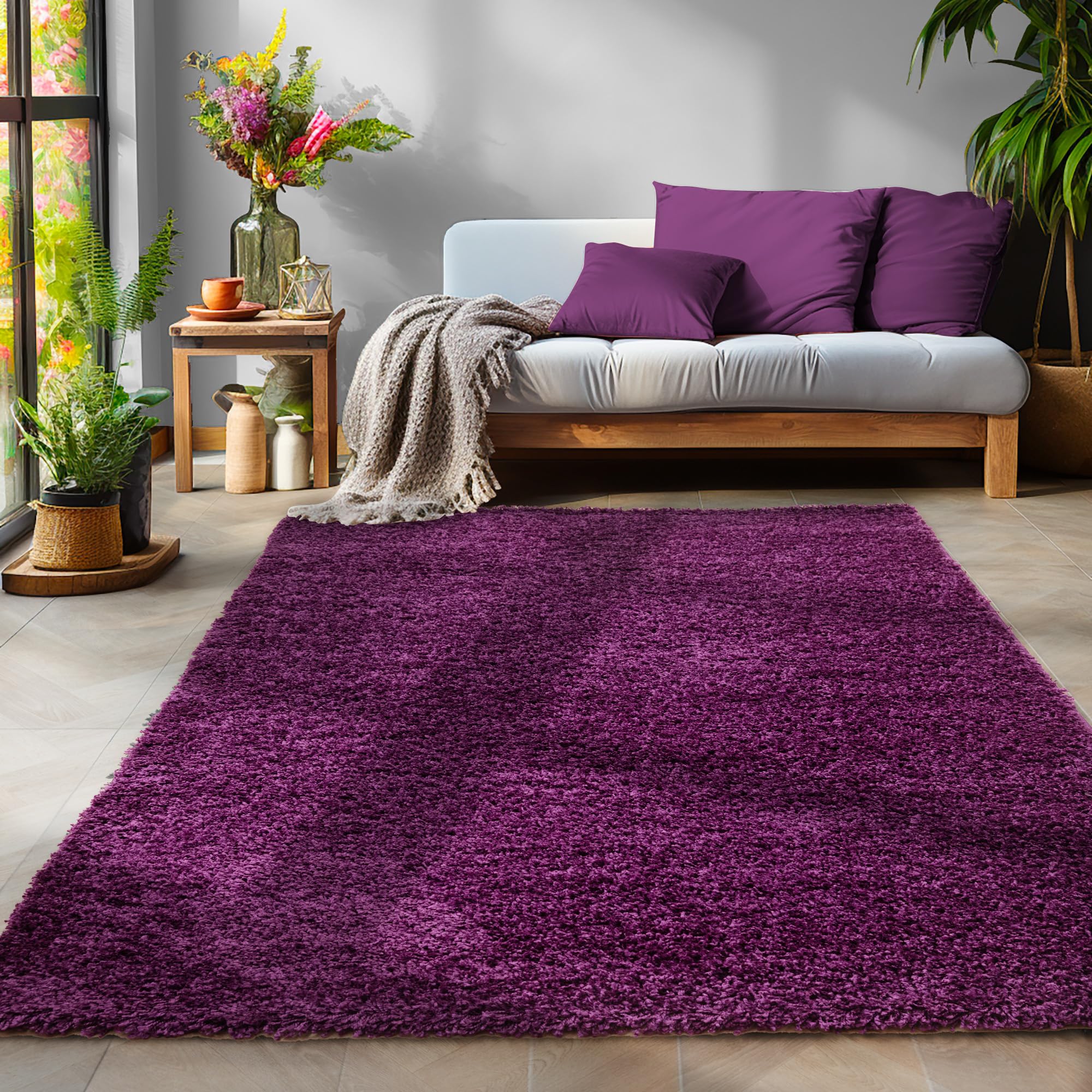 SIMPEX Alfombra de Pelo Largo, Unicolor - Monocromo, Alfombra Morado, 200 x 290 cm, Alfombras de Estilo Moderno, Alfombra Sala de Estar