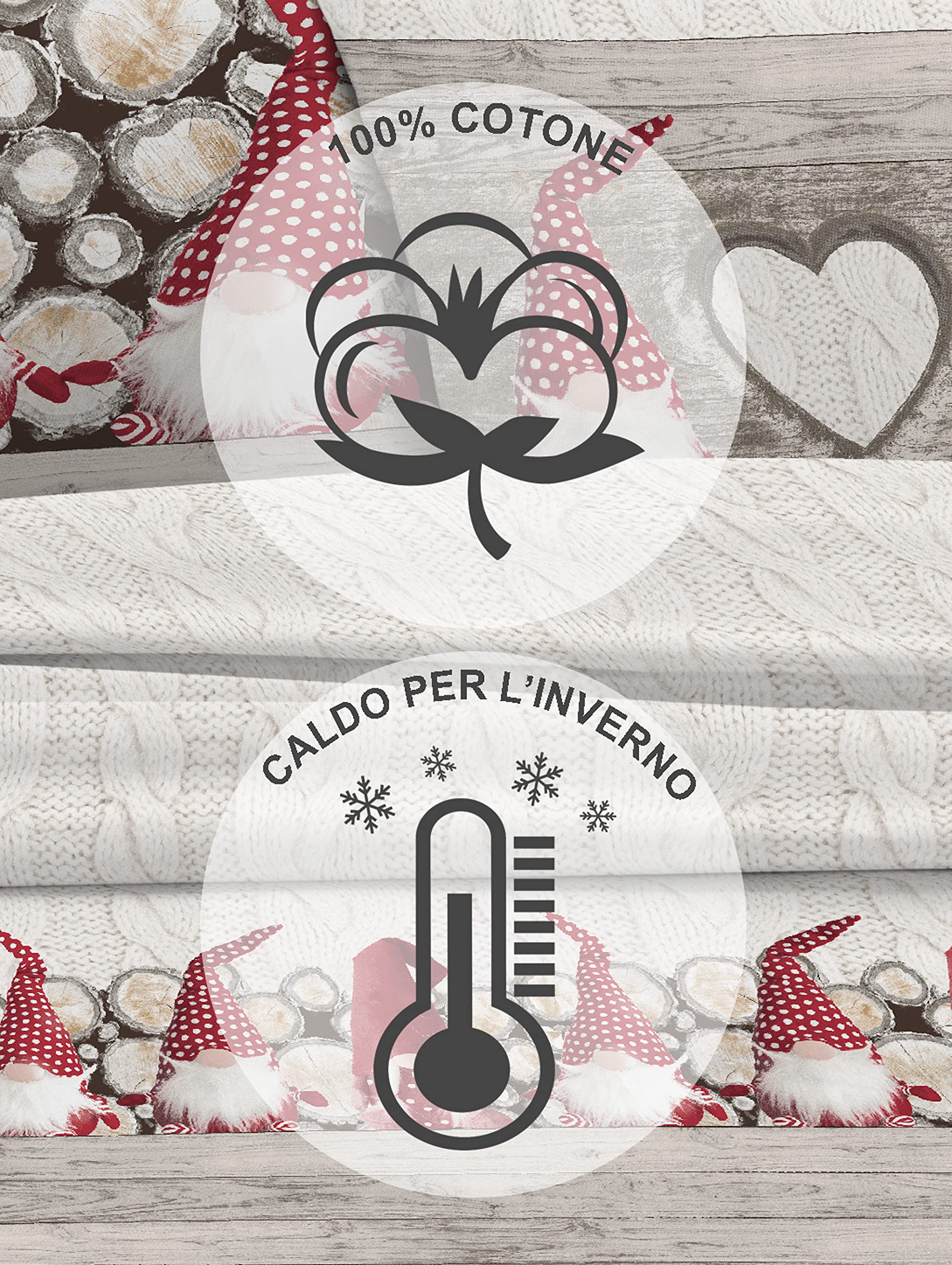 IlGruppone Completo Letto in Flanella Calda e Morbida Anti Pilling - Set Flanellato 3 Misure parure con Federe - Gnomi rosso - 1 Piazza e mezza