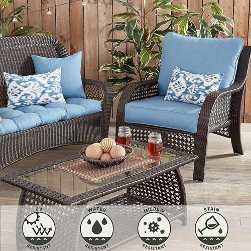 Miniatura 6 de Greendale Home Fashions Cojín de asiento profundo para exteriores, juego de 2 piezas, azul jaspeado