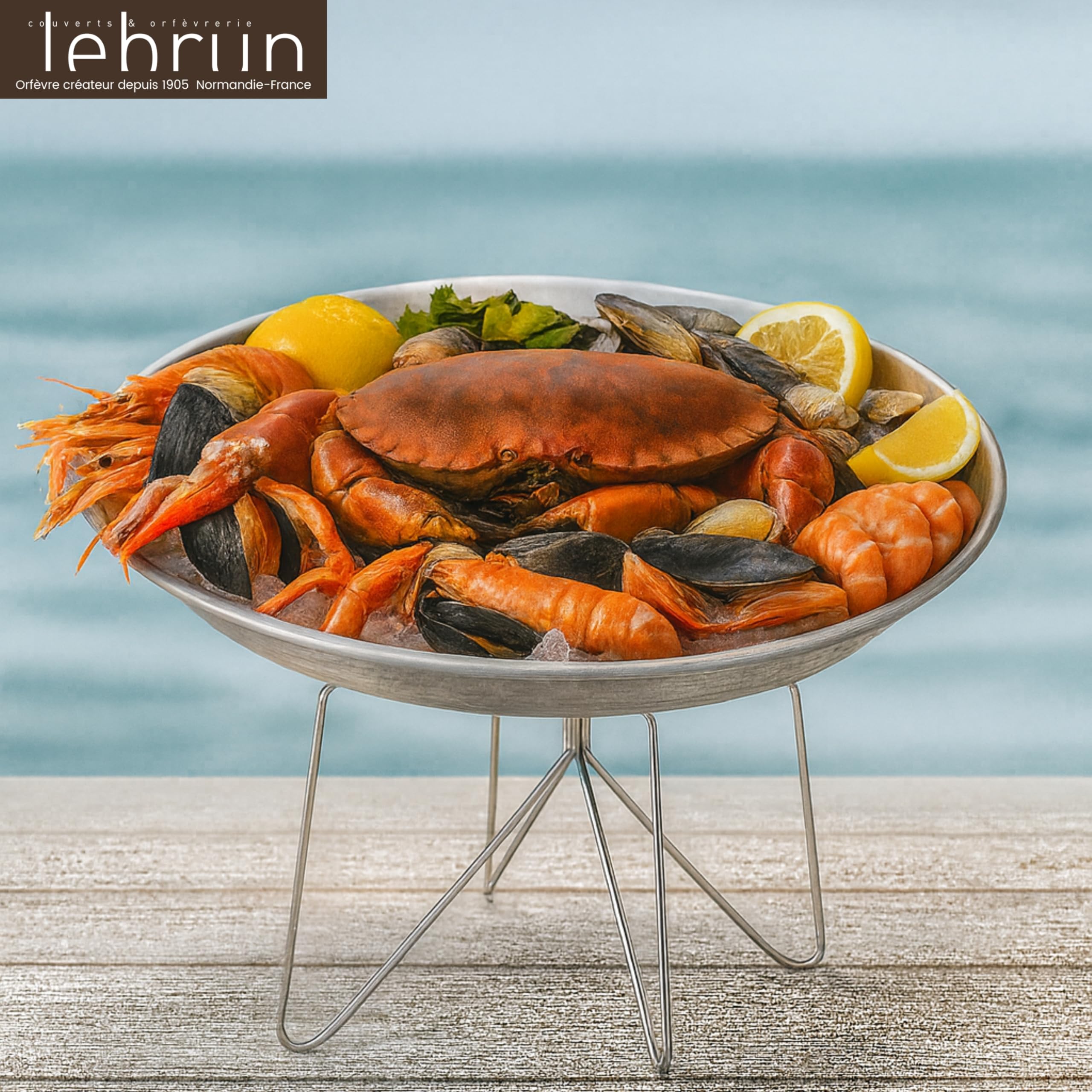 Plat de Service 23 Pièces - Service Crustacés en Acier Inoxydable - Plateau 40 cm, Support Plateau, Curettes à Homard, Cuillères à Huitre