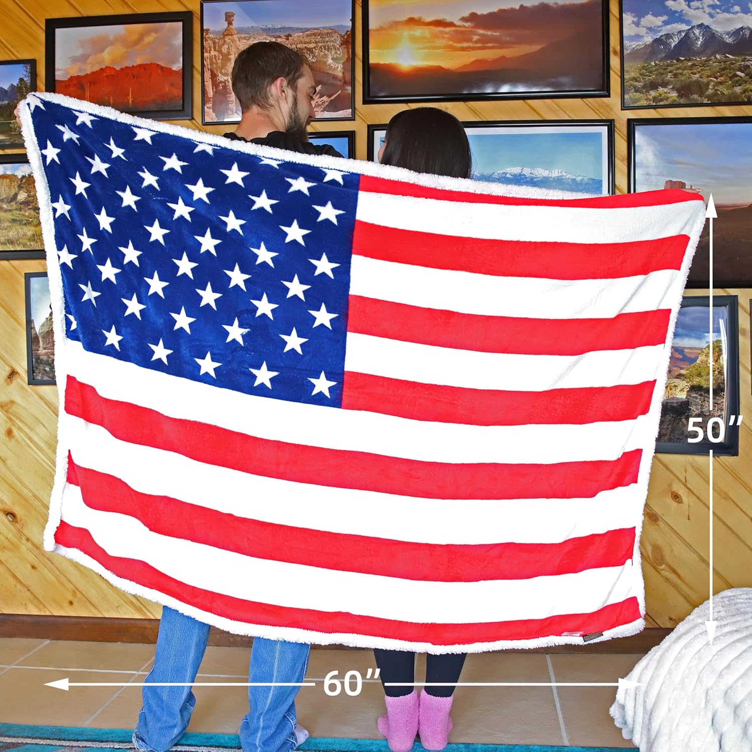 Catalonia Patriotic US Flag Blanket, American National Flag Throws, Sherpa Fleece Reversible Blanket for Couch Bed Decor, 4th of July Citizenship Veteran Presidents' Day Gift - Image 4