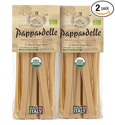 Morelli Organic Pappardelle Pasta Noodles - Imported Pasta from Italy, Wide pappardelle Noodles, Gourmet Italian Durum Wheat Salomina with Wheat Germ - 17.6oz (500g) - Pack of 2