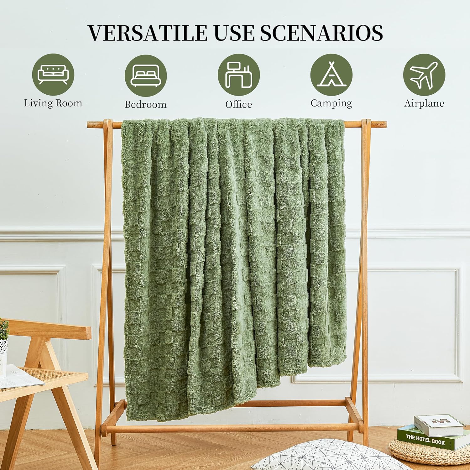 Aganear Flannel Throw Blanket - Cozy Soft Lightweight Fuzzy Checkered Throw Blanket for Women Portable Throw Blankets for Couch, Warm Present for Birthday, Christmas(50"x70", Sage Green) - Image 4