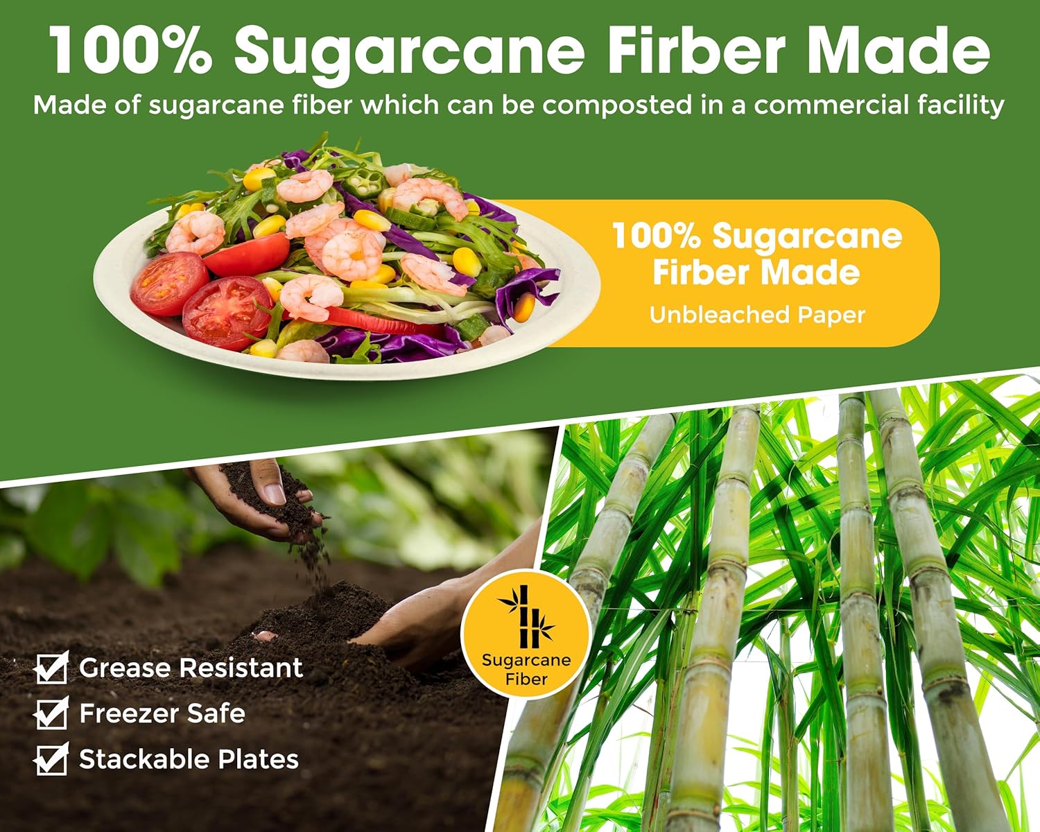 300 Pack Paper Plates Set Party Supplies Severs 50 Guests Disposable Party Plates Sugarcane Forks Knives Spoons Heavy-Duty Paper Plate Bagasse Natural Compostable Eco-Friendly Birthday Wedding - Image 3