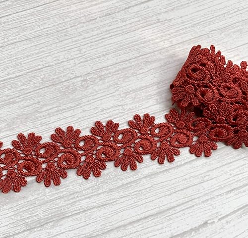 Miniatura 5 de 1.75 pulgadas de ancho, azul, gris, dorado, verde, rojo, naranja, verde, bordado, ribete de encaje, vendido por yarda (rosa)