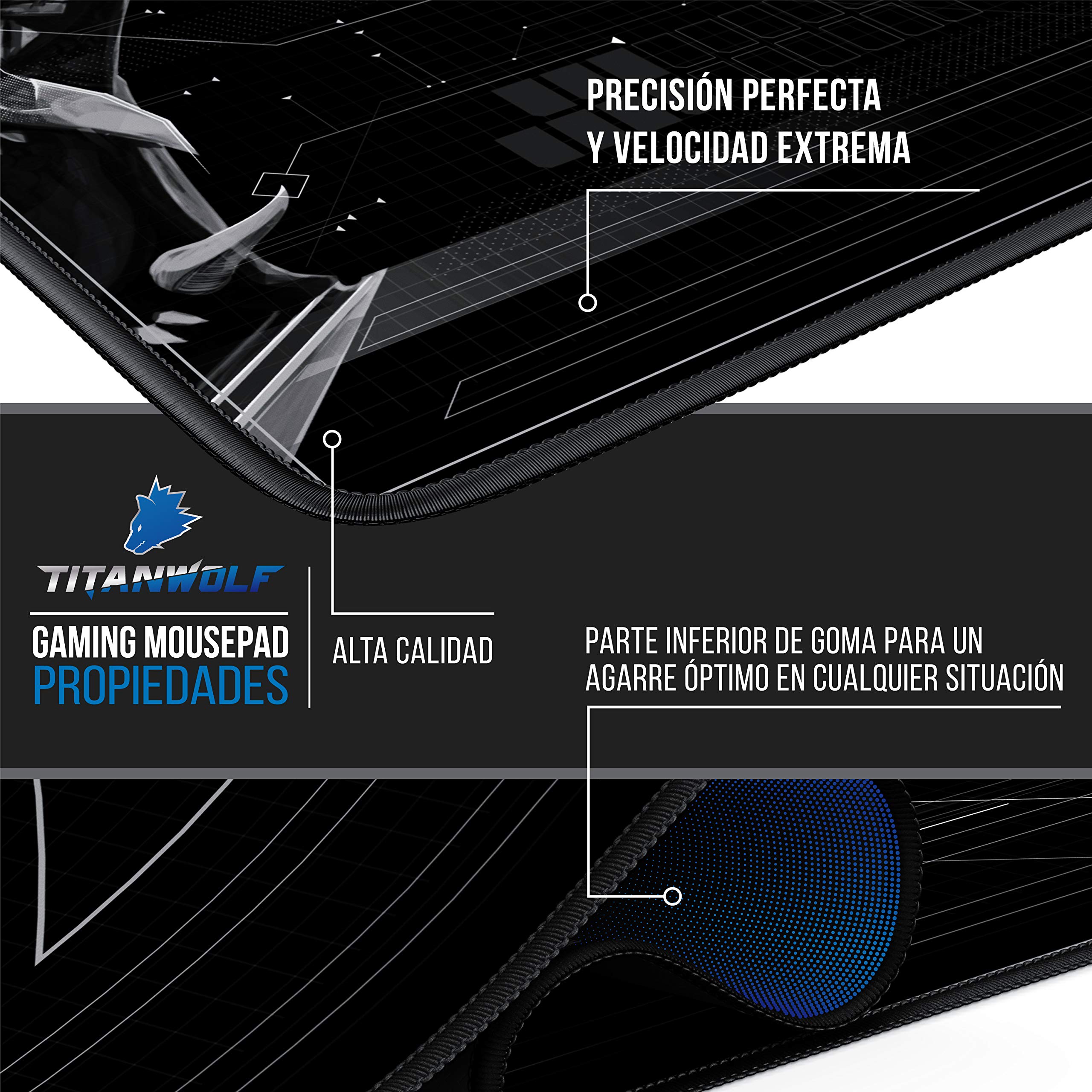 TITANWOLF - Alfombrilla de Ratón de Gran Tamaño 1200x600mm - Mouse Pad Gaming XXXL – para Precisión y Velocidad en Juegos - Antideslizante - Superficie de Tejido - para Ratón y Teclado